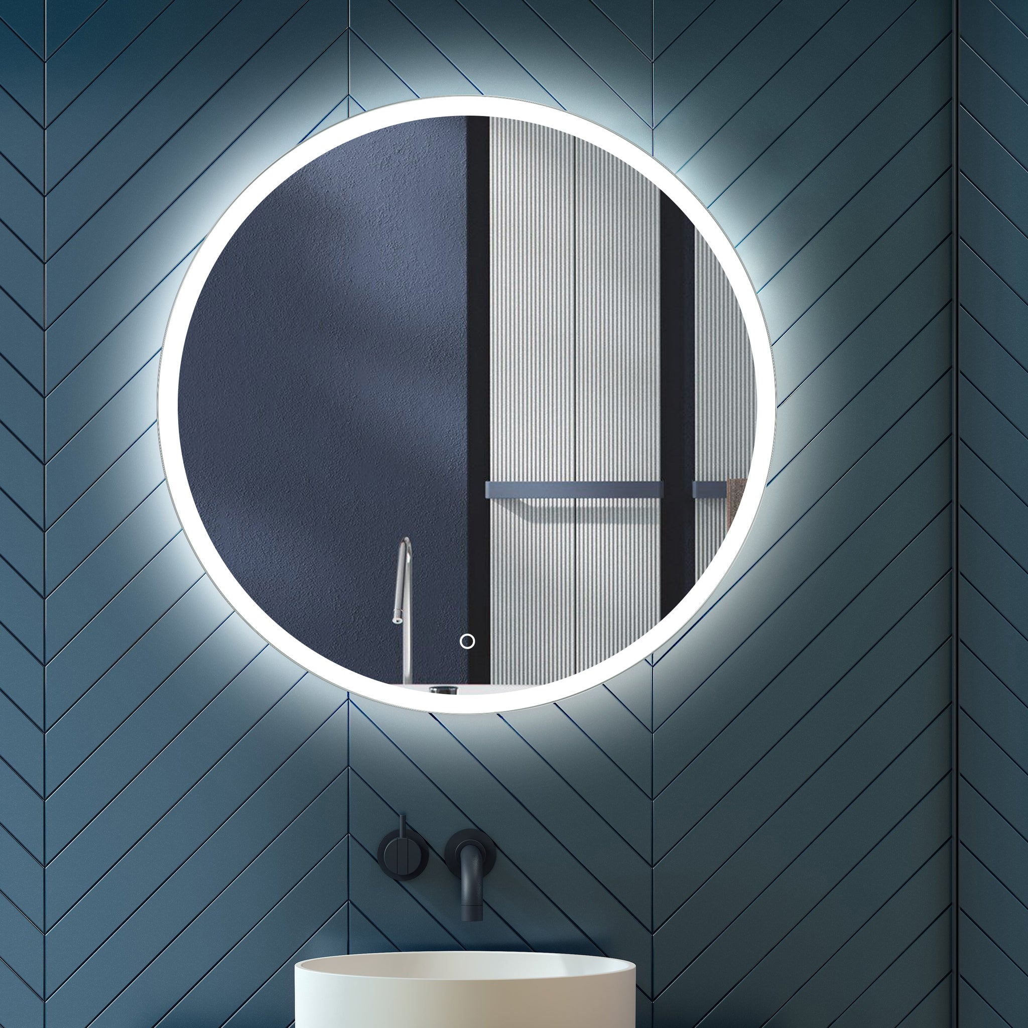 Aquamoon LED Mirror 2399 With Bottom Front Touch On/Off , Round Frosted Design With Front And Back Ilumination 31" Diameter 