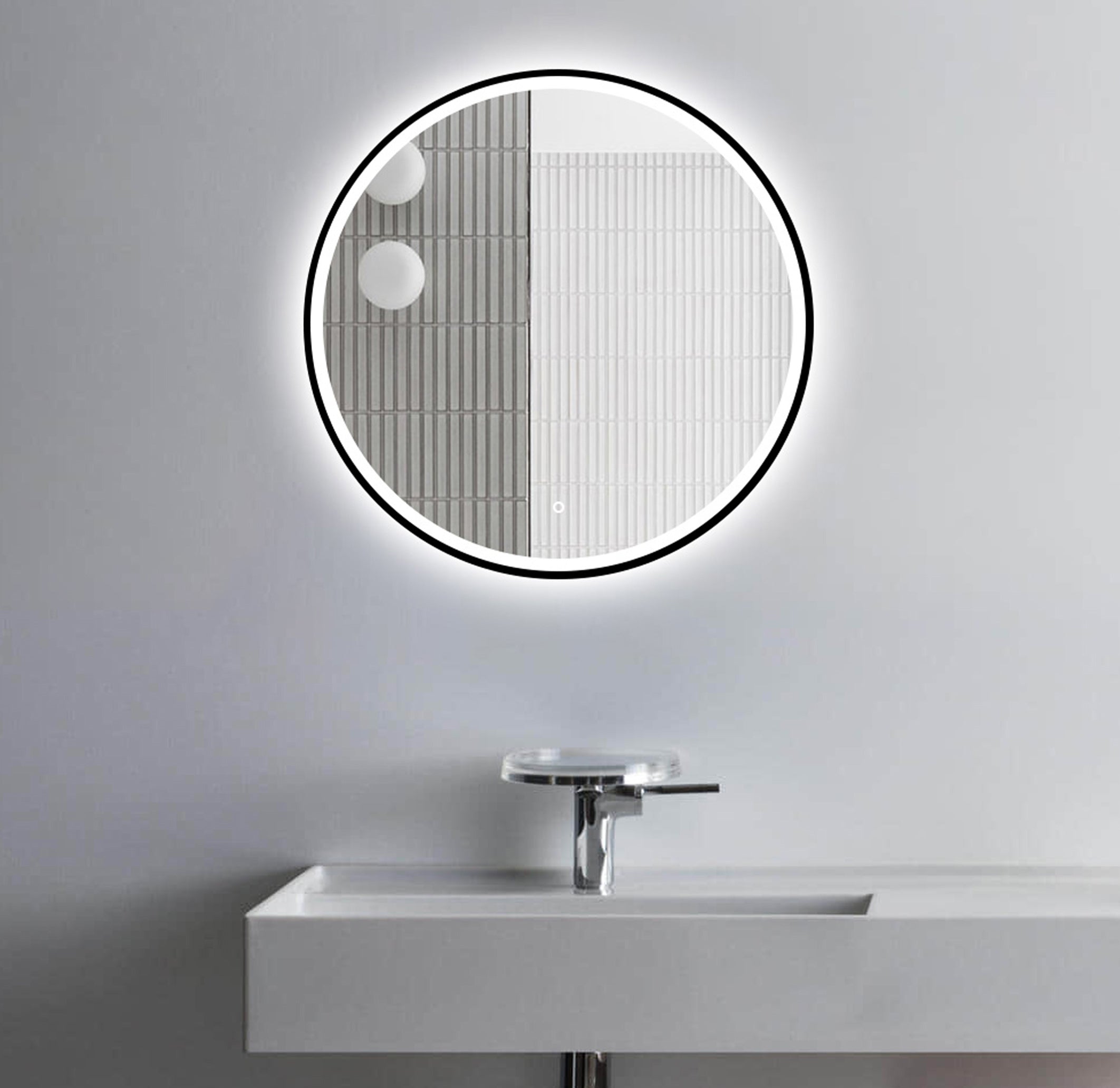 Aquamoon 2575 LED Bathroom Round Mirror 48" x 48" Wall Mounted Side Switch 6000K High Lumen