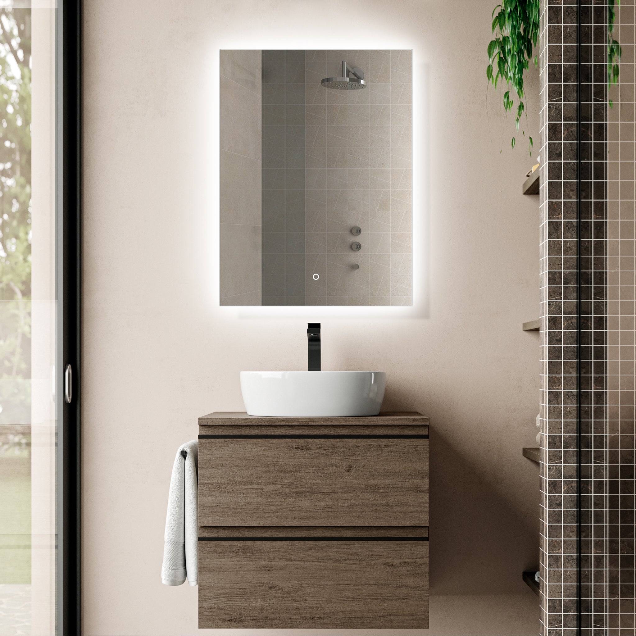 Aquamoon LED Mirror 4575 With Front Touch On/Off Botton, Square Frameless Corner Design With Back Ilumination 24W x 31H