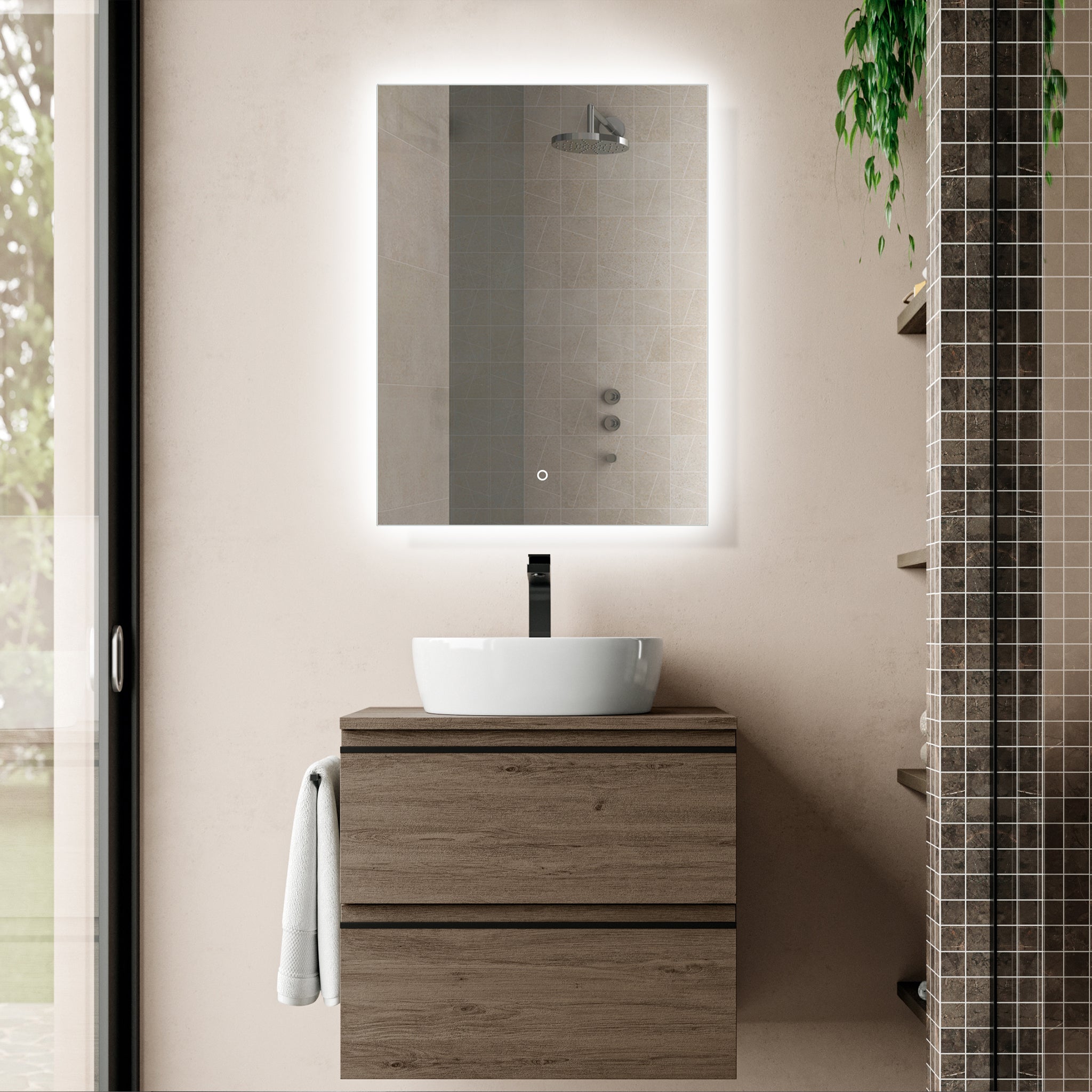 Aquamoon LED Mirror 4575 With Front Touch On/Off Botton, Square Frameless Corner Design With Back Ilumination 24W x 31H 