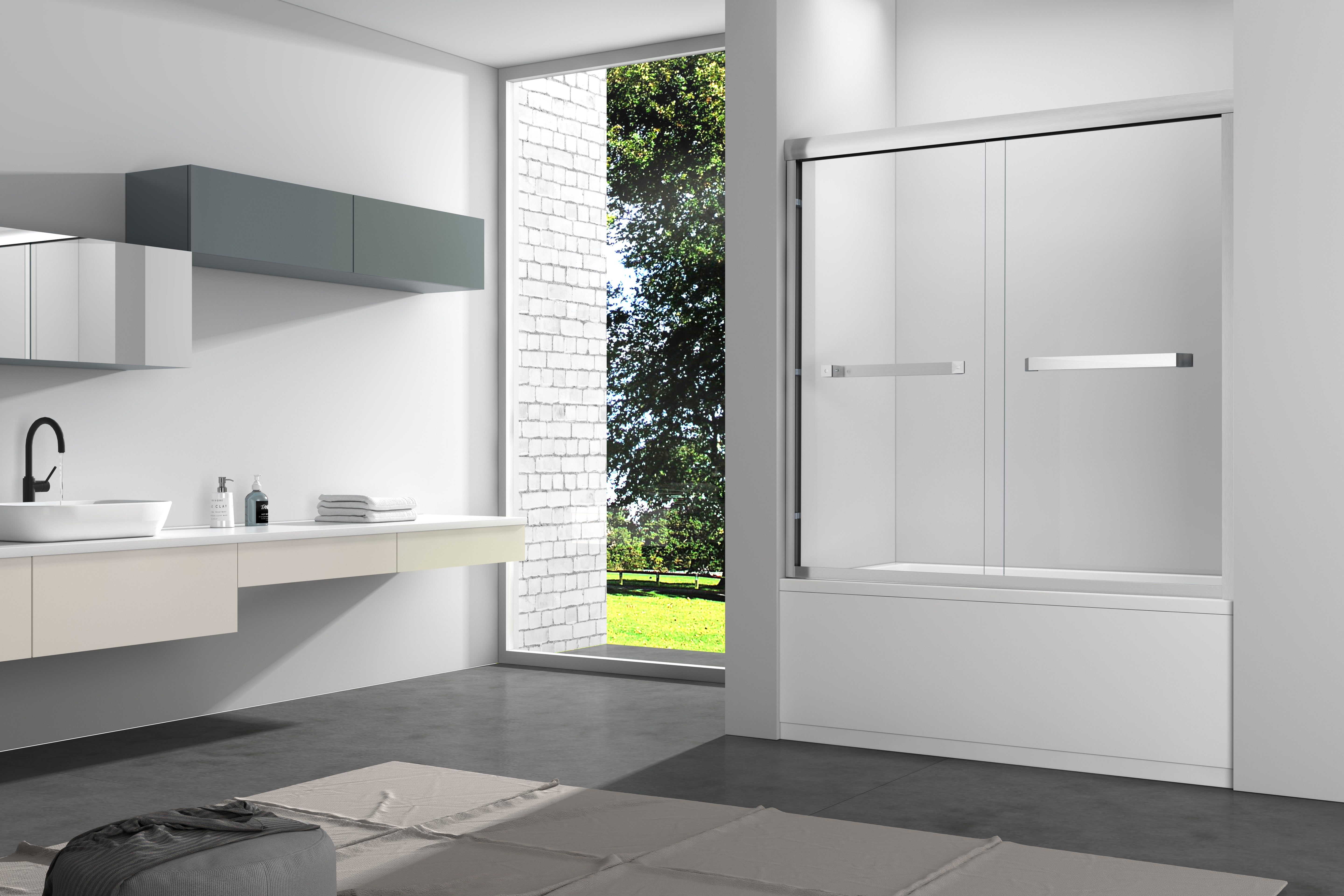 Aquamoon Sienna Framed Tub Door W 60" x H 66", Sliding Panels, Brush Nickel Finish Bath Trends USA