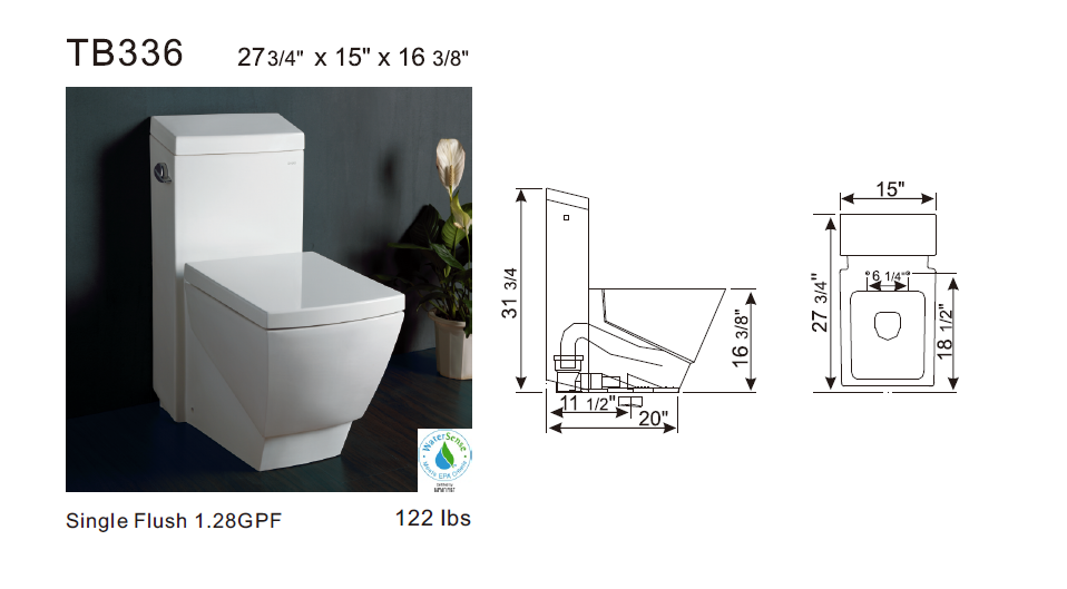 Eago TB 336  Elongated One Piece Single Flush Toilet With Soft Closing Seat