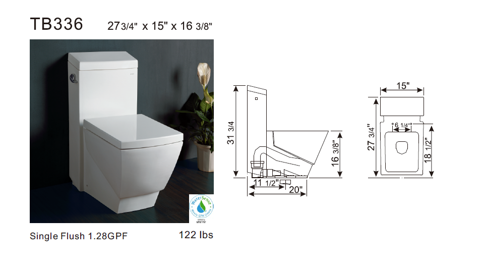 Eago TB 336  Elongated One Piece Single Flush Toilet With Soft Closing Seat Bath Trends USA