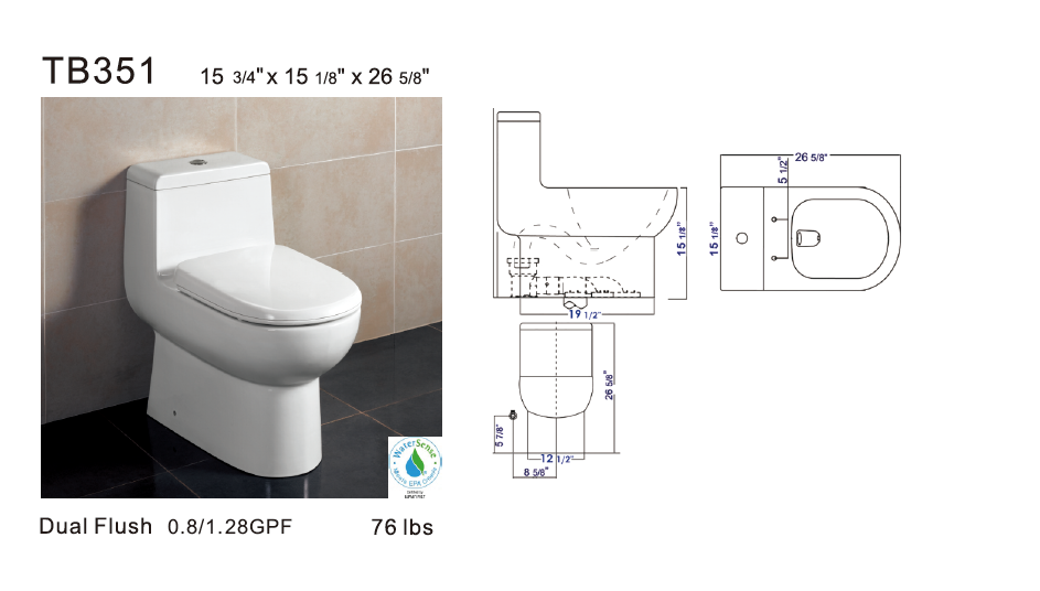 Eago TB 351 Elongated One Piece Dual Flush Toilet With Soft Closing Seat Bath Trends USA