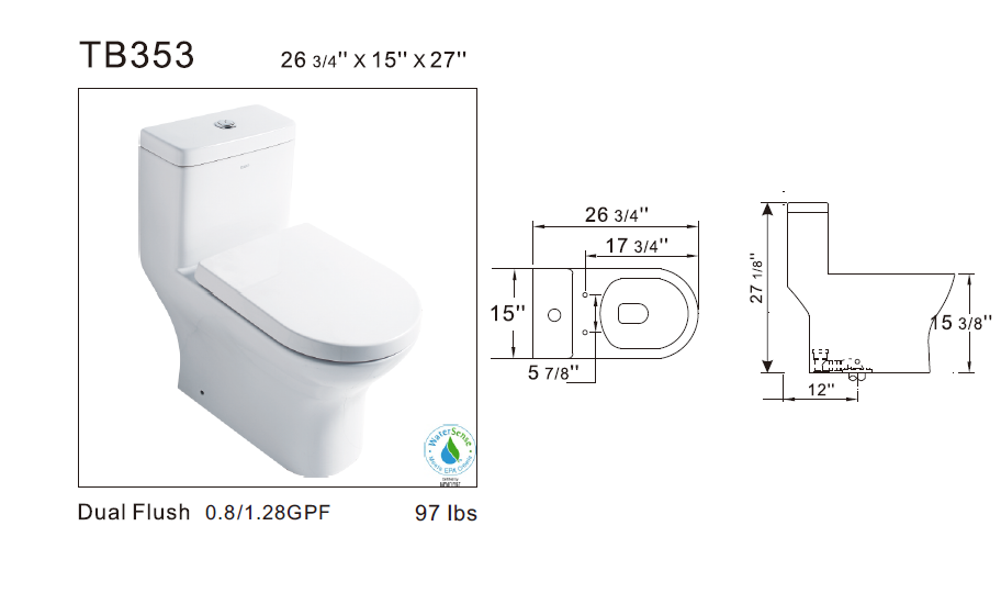 Eago TB 353 Elongated One Piece Dual Flush Toilet With Soft Closing Seat Bath Trends USA