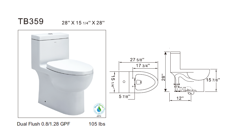 Eago TB 359 Elongated One Piece Dual Flush Toilet With Soft Closing Seat Bath Trends USA