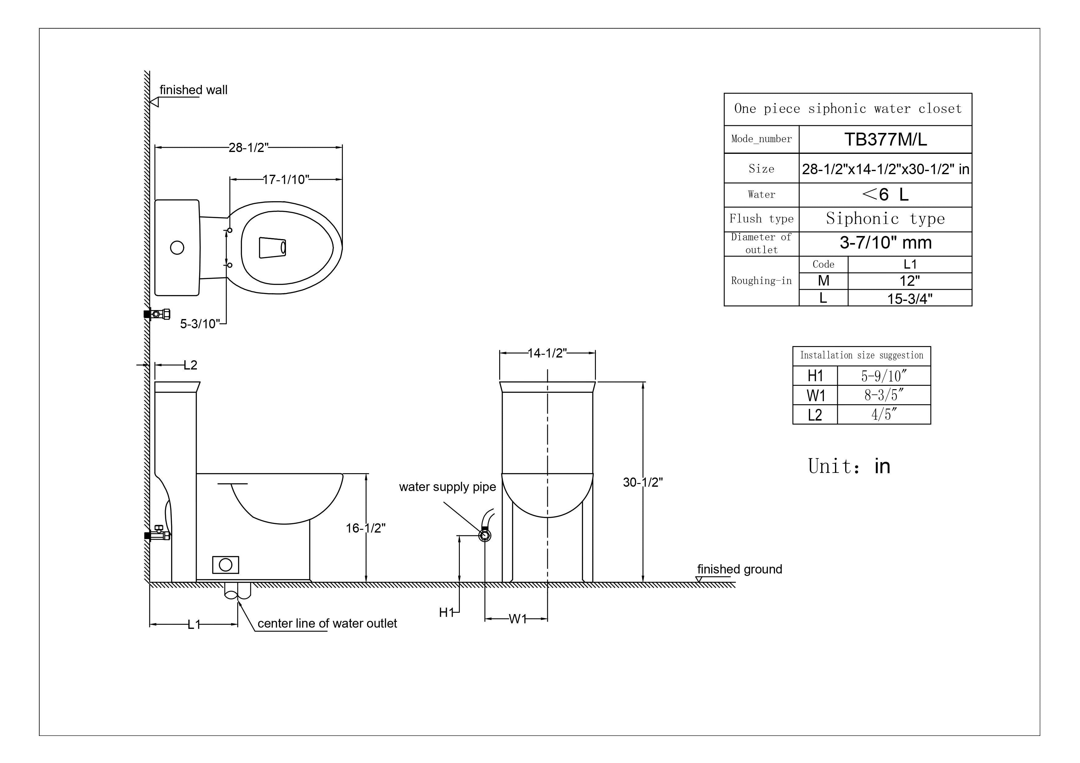 Eago TB 377 Elongated One Piece Single Flush Toilet With Soft Closing Seat