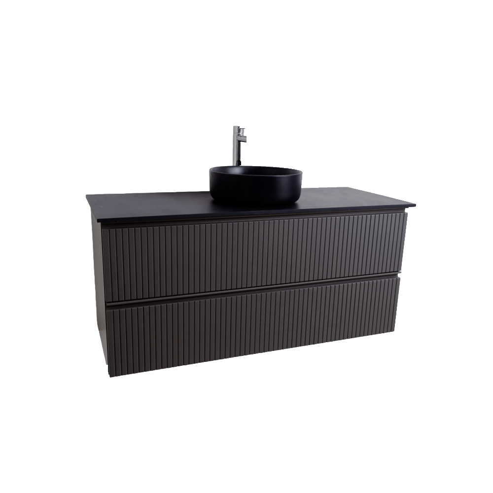 Ares 47.5 Matte Grey Cabinet, Ares Navy Blue Top And Ares Navy Blue Ceramic Basin, Wall Mounted Modern Vanity Set