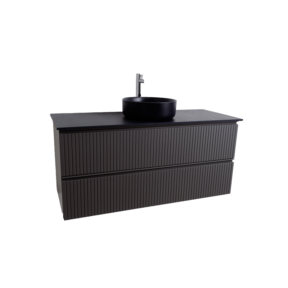 Ares 47.5 Matte Grey Cabinet, Ares Navy Blue Top And Ares Navy Blue Ceramic Basin, Wall Mounted Modern Vanity Set Bath Trends USA