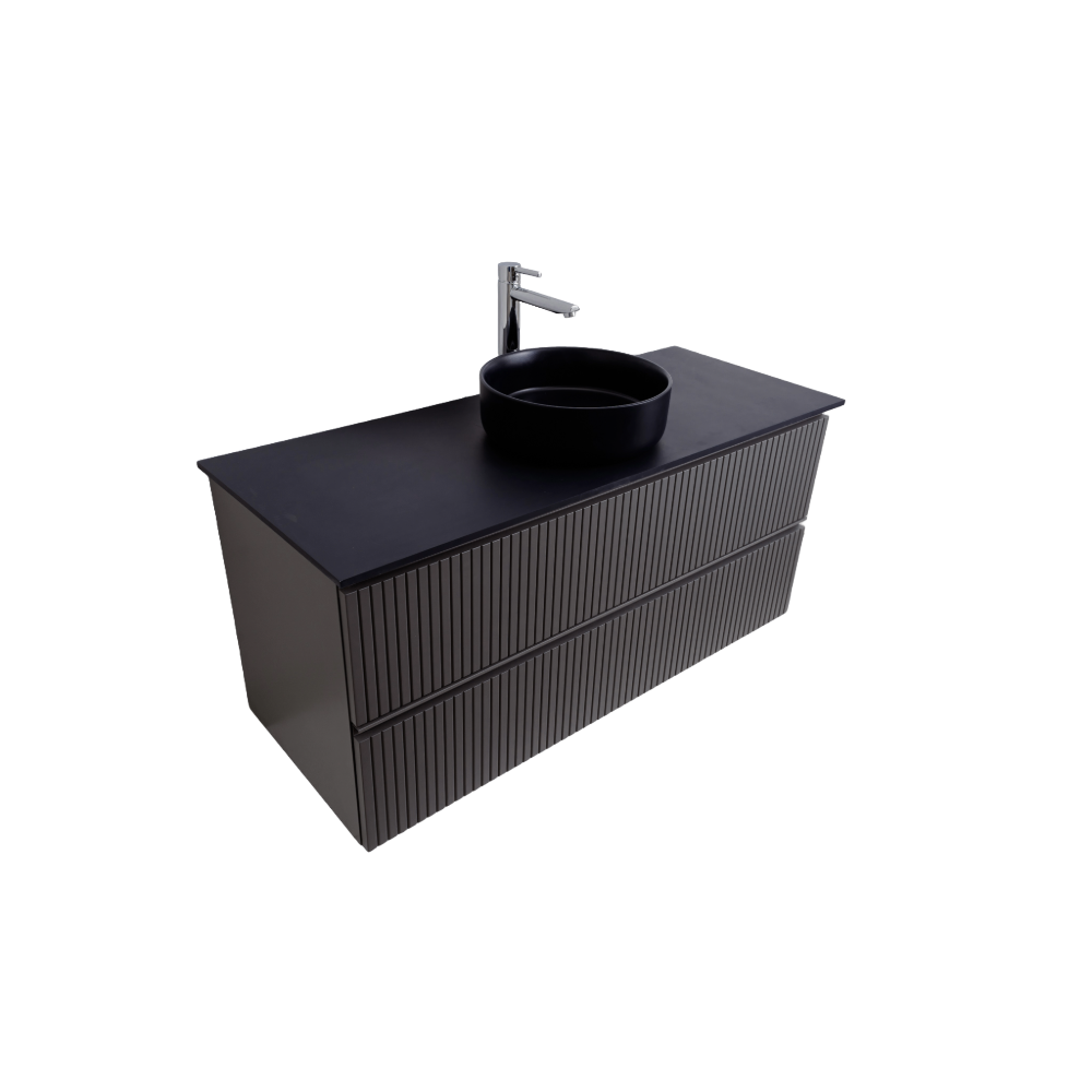 Ares 47.5 Matte Grey Cabinet, Ares Navy Blue Top And Ares Navy Blue Ceramic Basin, Wall Mounted Modern Vanity Set Bath Trends USA