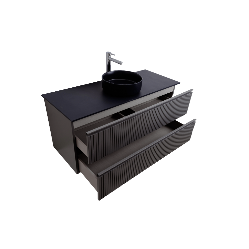 Ares 47.5 Matte Grey Cabinet, Ares Navy Blue Top And Ares Navy Blue Ceramic Basin, Wall Mounted Modern Vanity Set