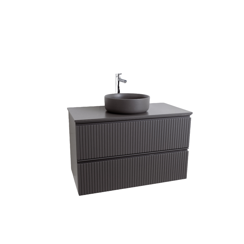 Ares 23.5 Matte Grey Cabinet, Ares Grey Ceniza Top And Ares Grey Ceniza Ceramic Basin, Wall Mounted Modern Vanity Set