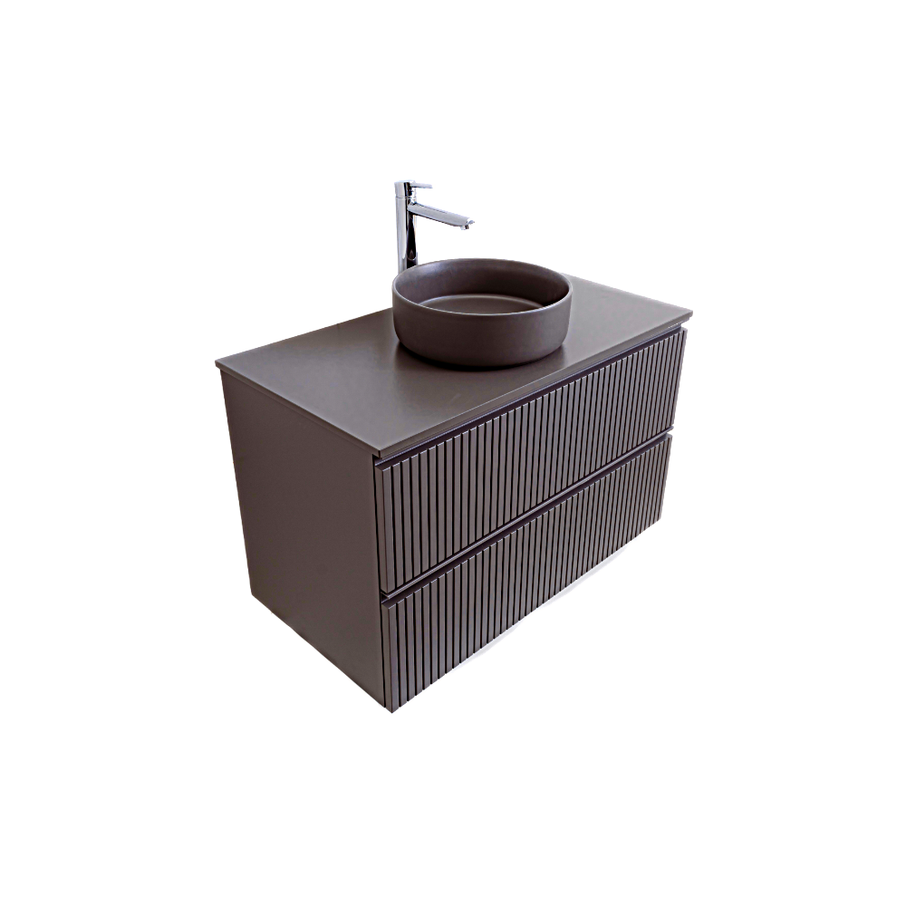 Ares 23.5 Matte Grey Cabinet, Ares Grey Ceniza Top And Ares Grey Ceniza Ceramic Basin, Wall Mounted Modern Vanity Set Bath Trends USA