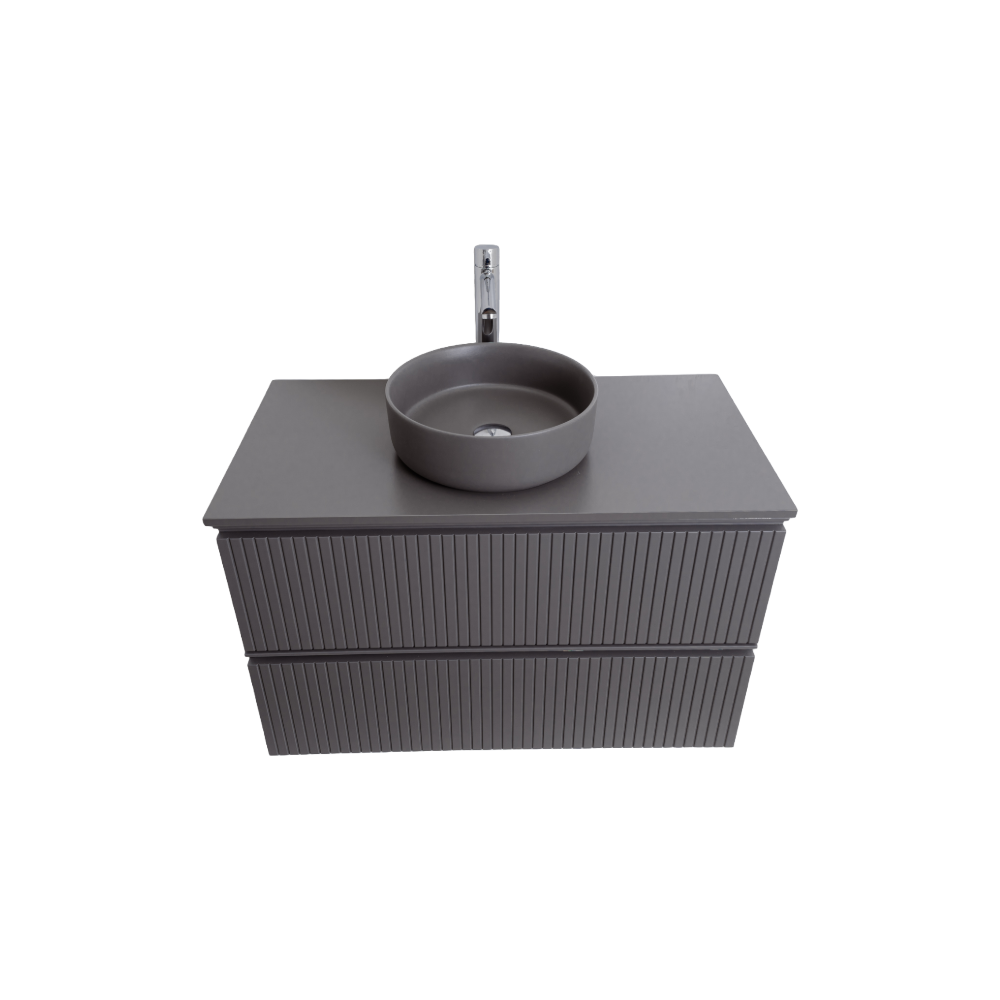 Ares 23.5 Matte Grey Cabinet, Ares Grey Ceniza Top And Ares Grey Ceniza Ceramic Basin, Wall Mounted Modern Vanity Set