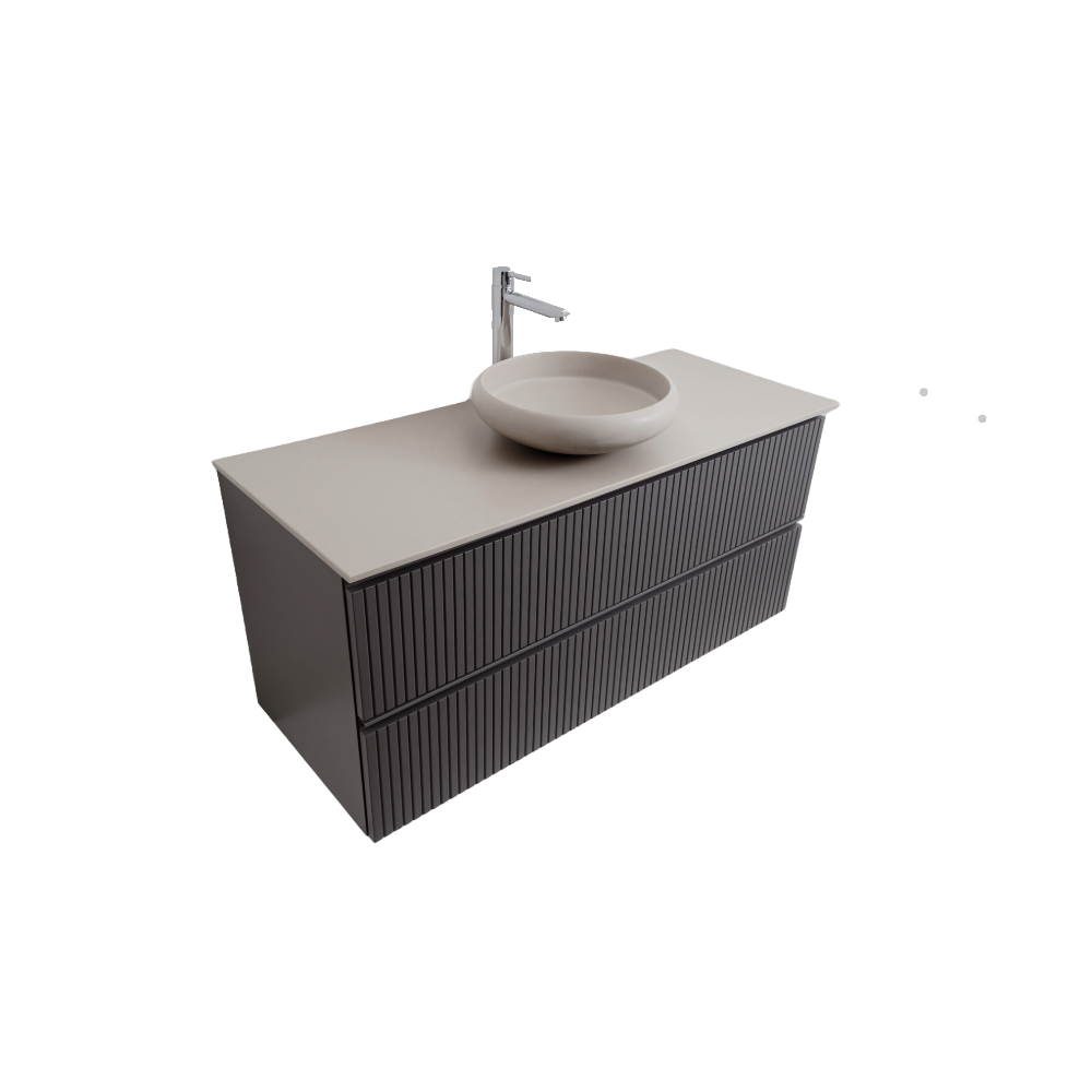 Ares 47.5 Matte Grey Cabinet, Solid Surface Flat Taupe Counter And Round Solid Surface Taupe Basin 1153, Wall Mounted Modern Vanity Set Bath Trends USA