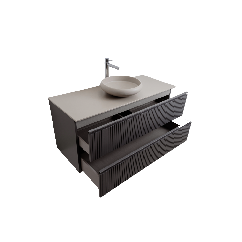 Ares 47.5 Matte Grey Cabinet, Solid Surface Flat Taupe Counter And Round Solid Surface Taupe Basin 1153, Wall Mounted Modern Vanity Set Bath Trends USA