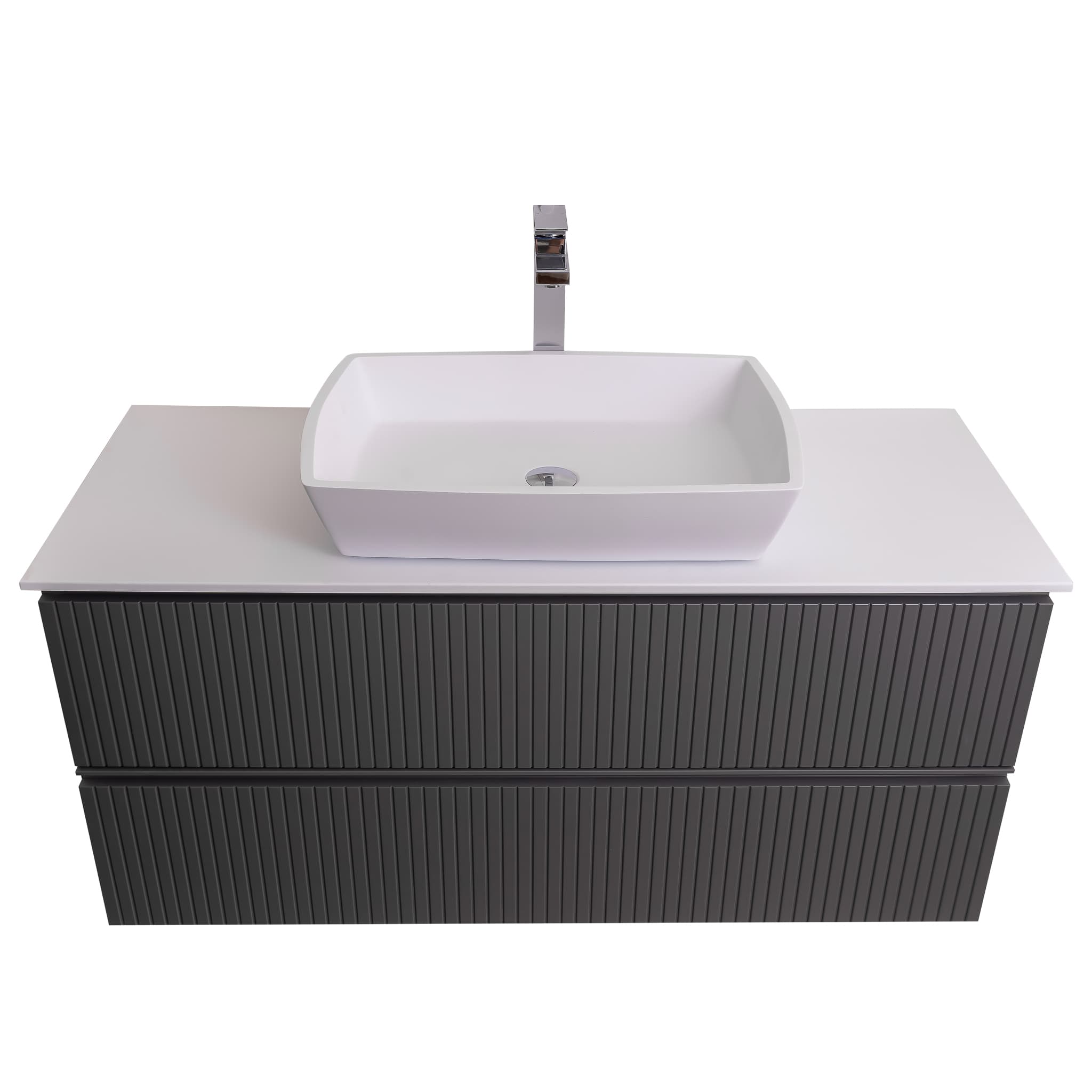 Ares 31.5 Matte Grey Cabinet, Solid Surface Flat White Counter And Square Solid Surface White Basin 1316, Wall Mounted Modern Vanity Set