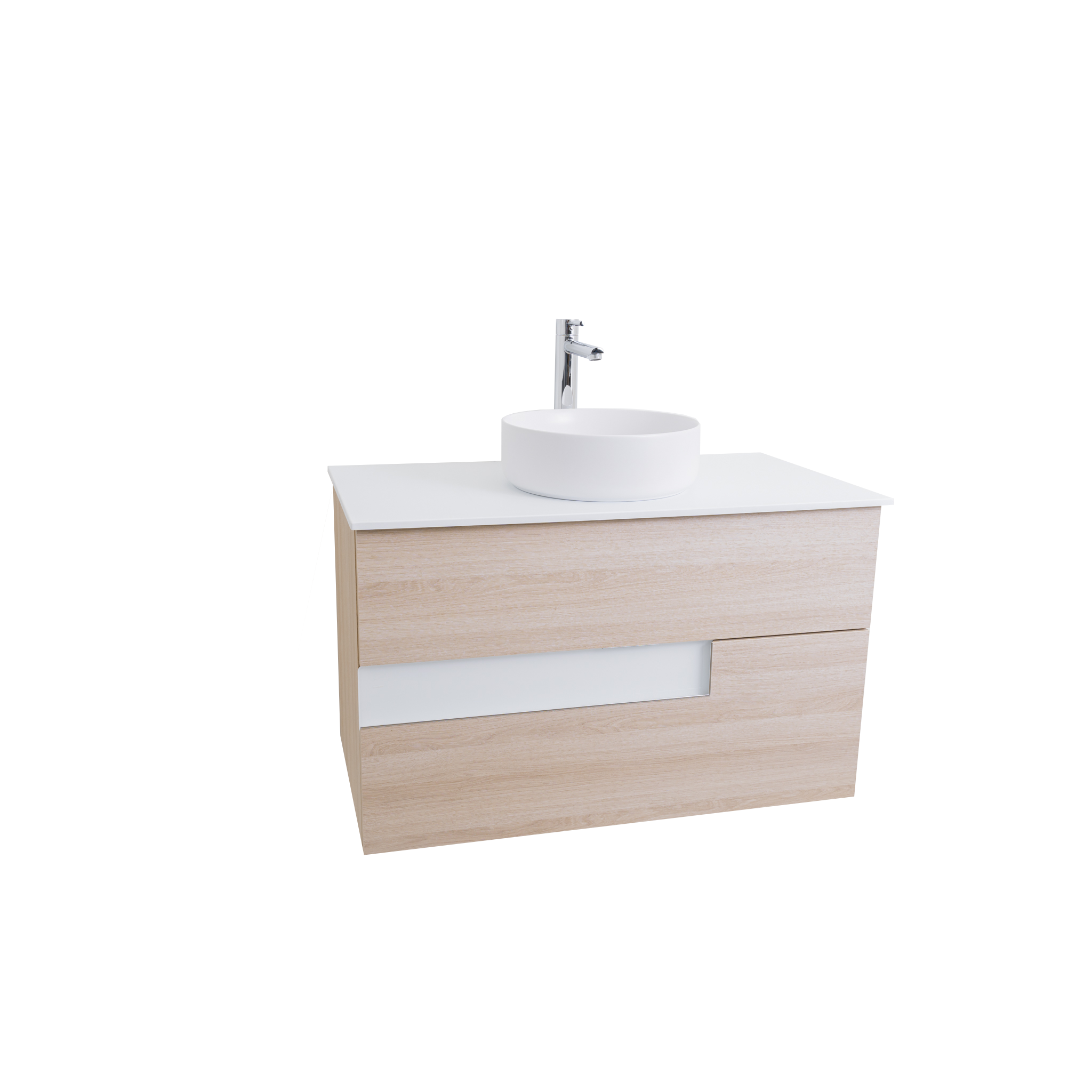 Vision 39.5 Natural Light Wood Cabinet, Ares White Top And Ares White Ceramic Basin, Wall Mounted Modern Vanity Set