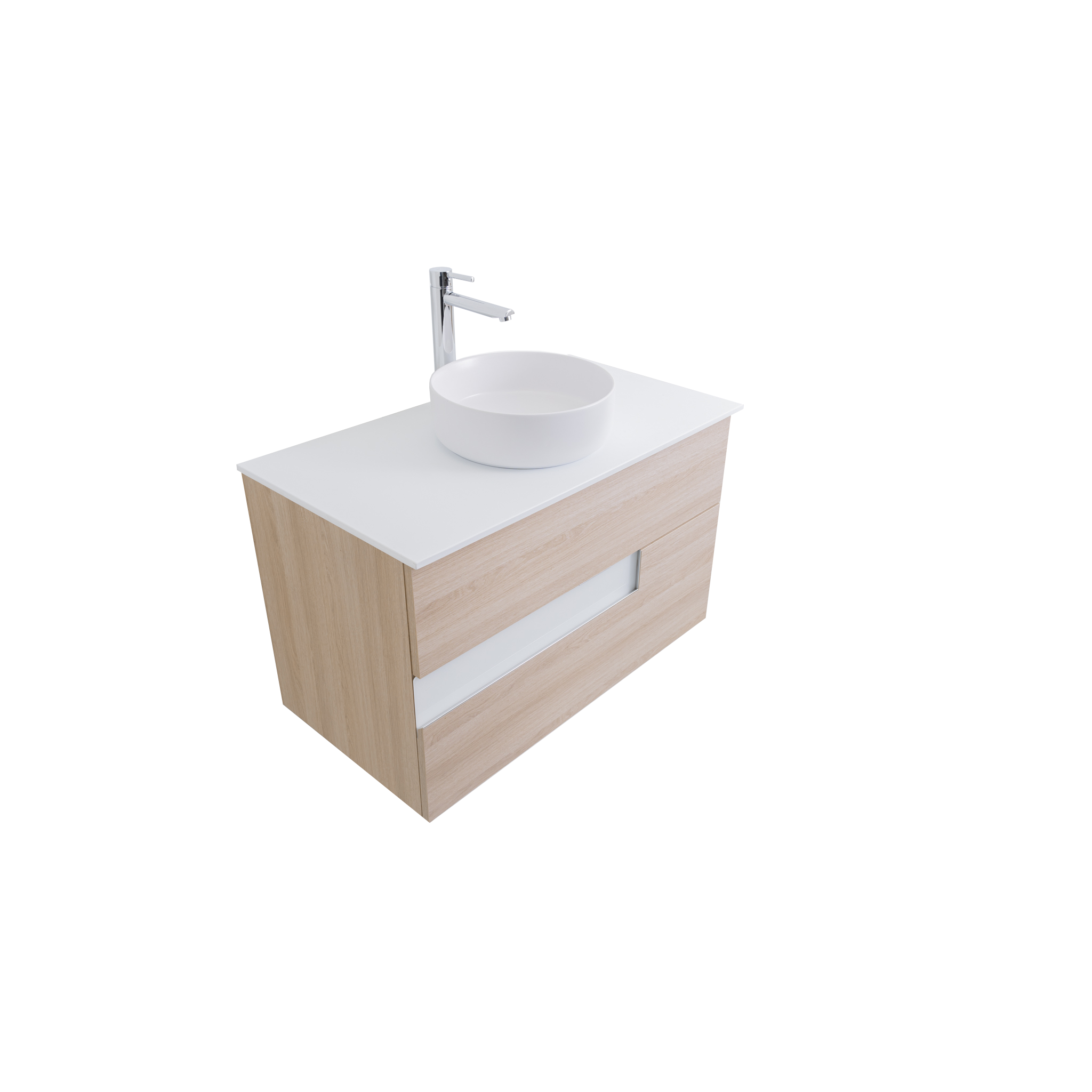 Vision 39.5 Natural Light Wood Cabinet, Ares White Top And Ares White Ceramic Basin, Wall Mounted Modern Vanity Set