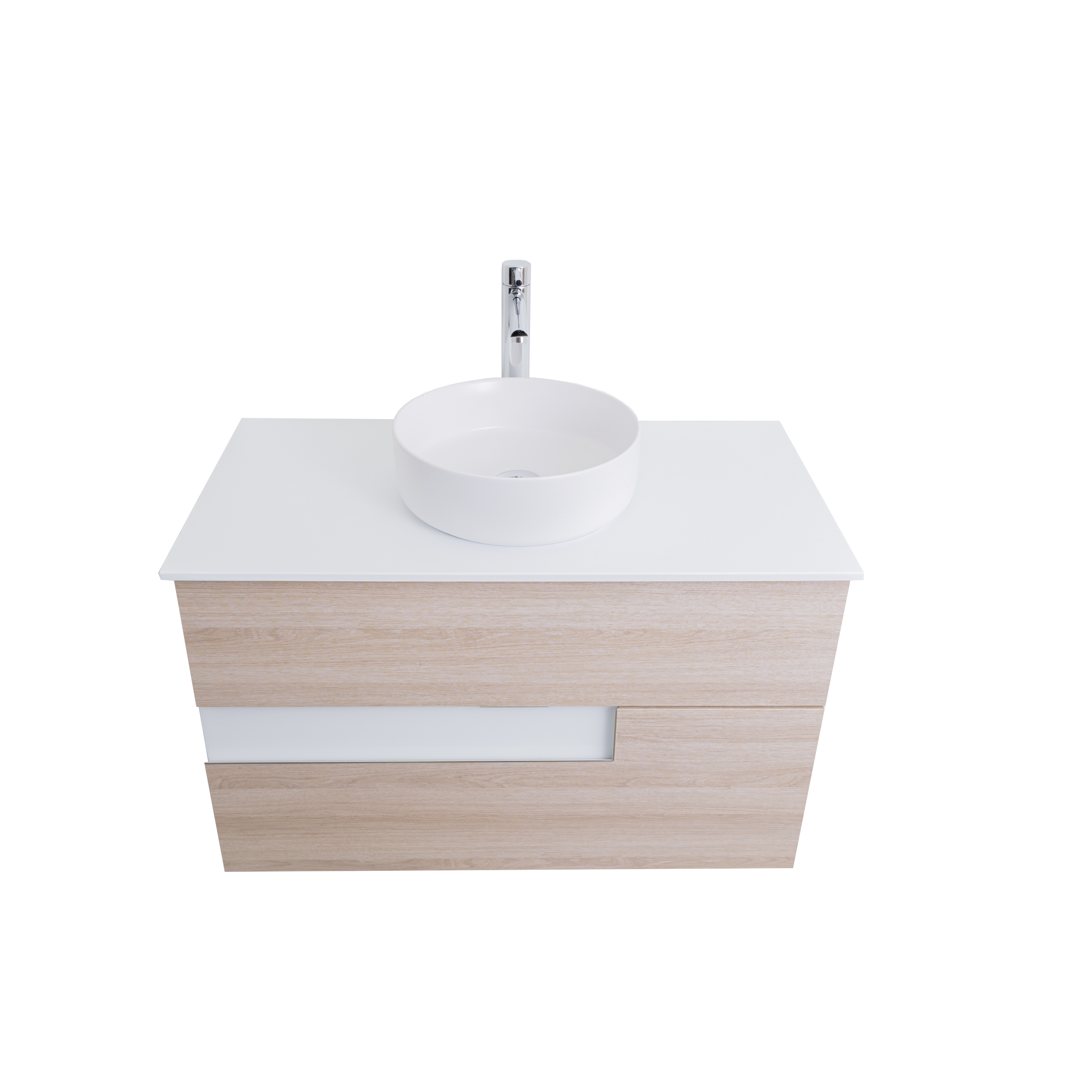 Vision 39.5 Natural Light Wood Cabinet, Ares White Top And Ares White Ceramic Basin, Wall Mounted Modern Vanity Set