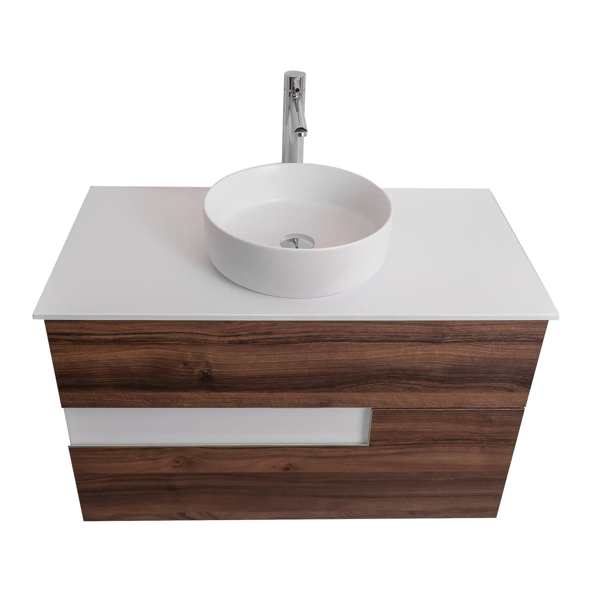 Vision 47.5 Valenti Medium Brown Wood Cabinet, Ares White Top And Ares ...