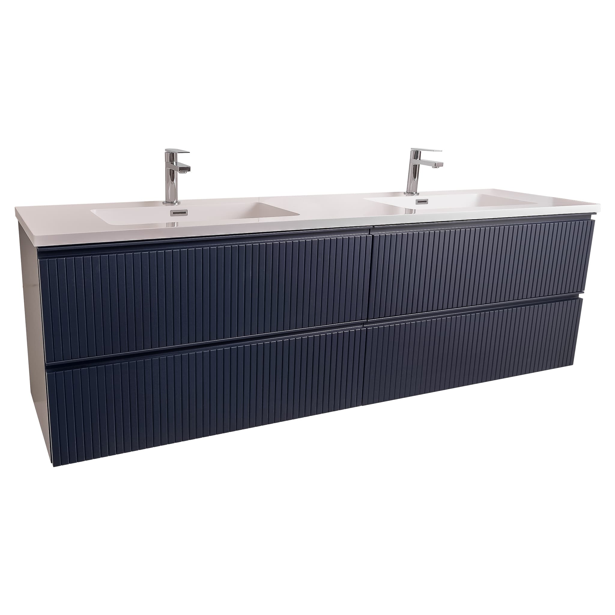 Ares 72 Matte Navy Blue Cabinet, Square Cultured Marble Double Sink, Wall Mounted Modern Vanity Set