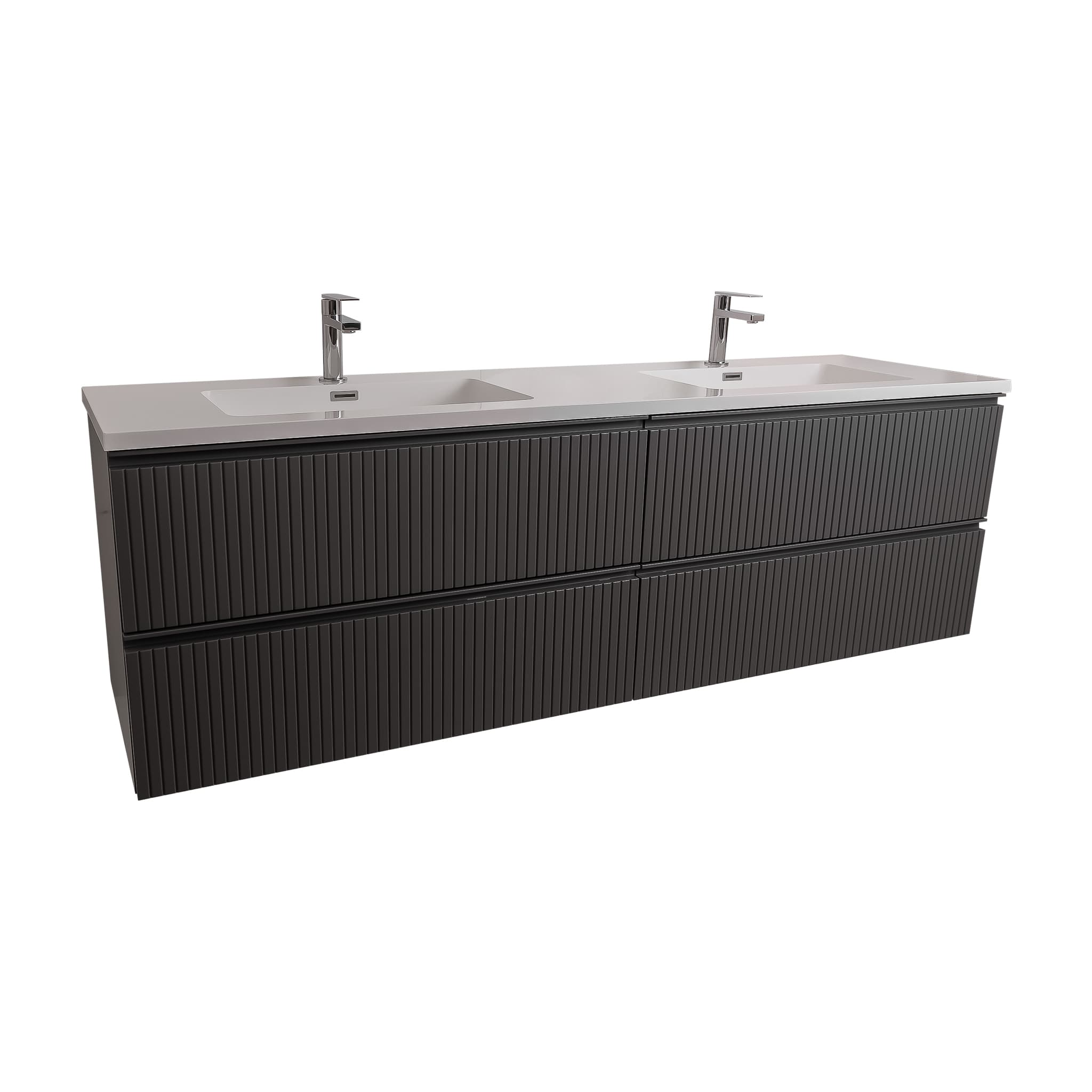 Ares 72 Matte Grey Cabinet, Square Cultured Marble Double Sink, Wall Mounted Modern Vanity Set Bath Trends USA