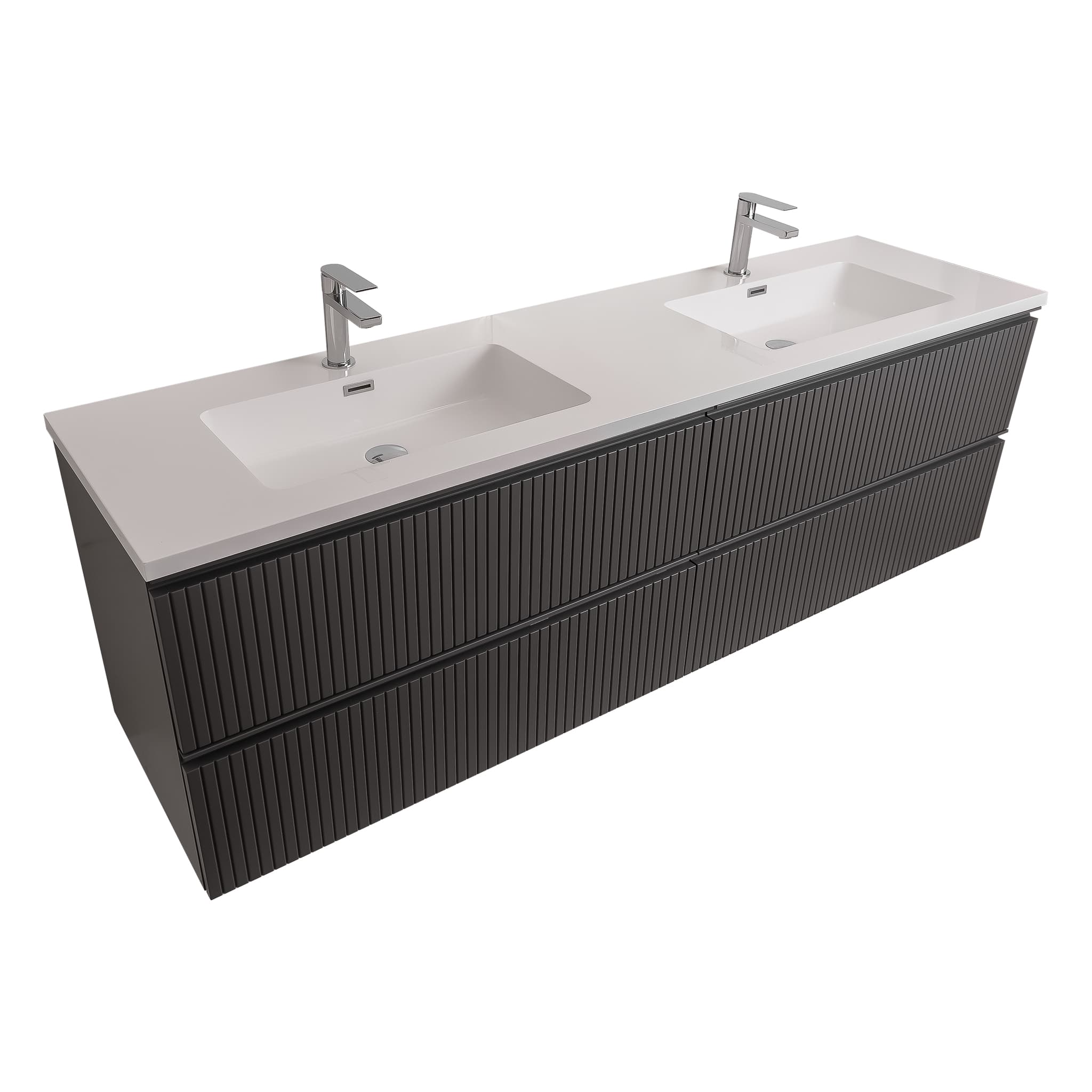 Ares 72 Matte Grey Cabinet, Square Cultured Marble Double Sink, Wall Mounted Modern Vanity Set