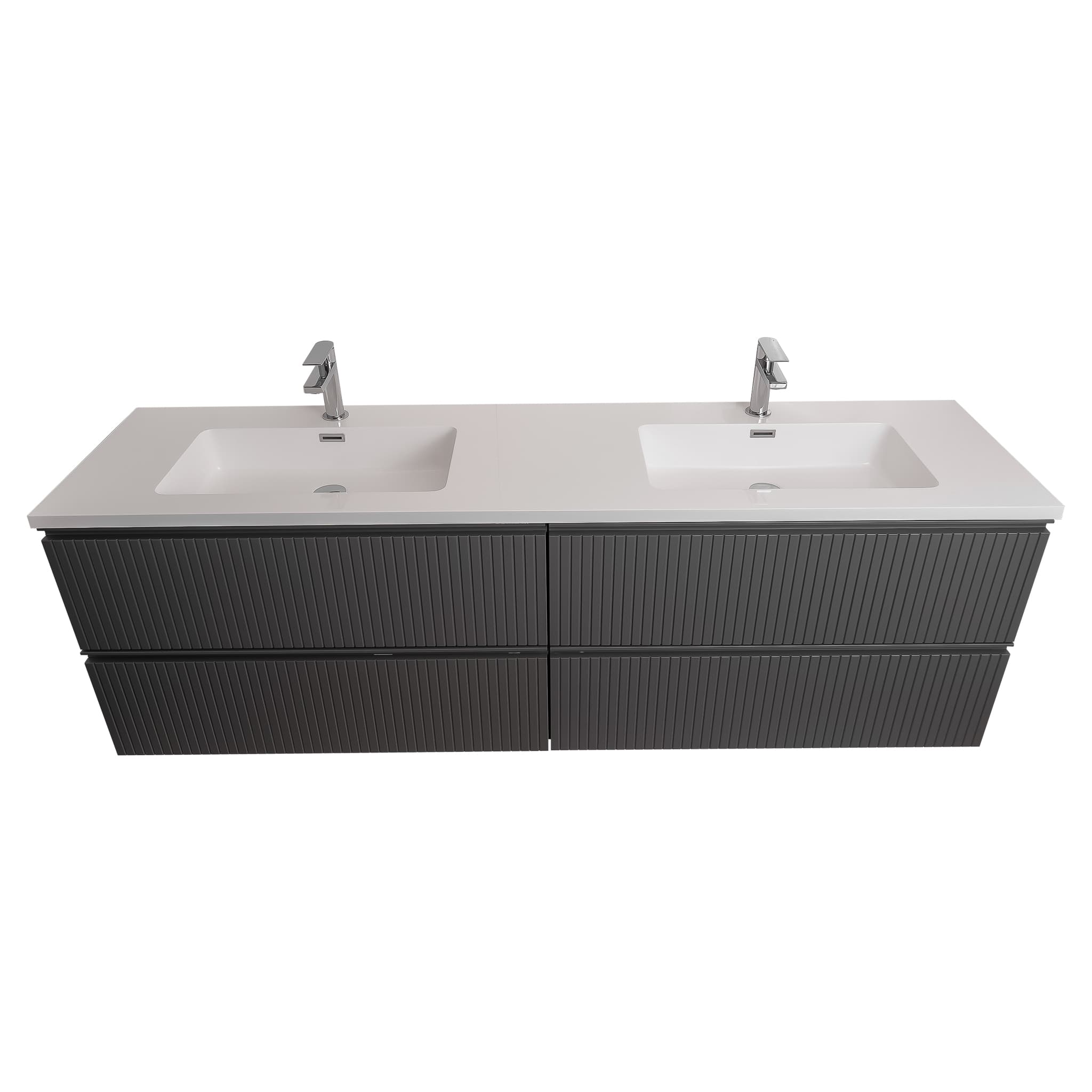 Ares 72 Matte Grey Cabinet, Square Cultured Marble Double Sink, Wall Mounted Modern Vanity Set