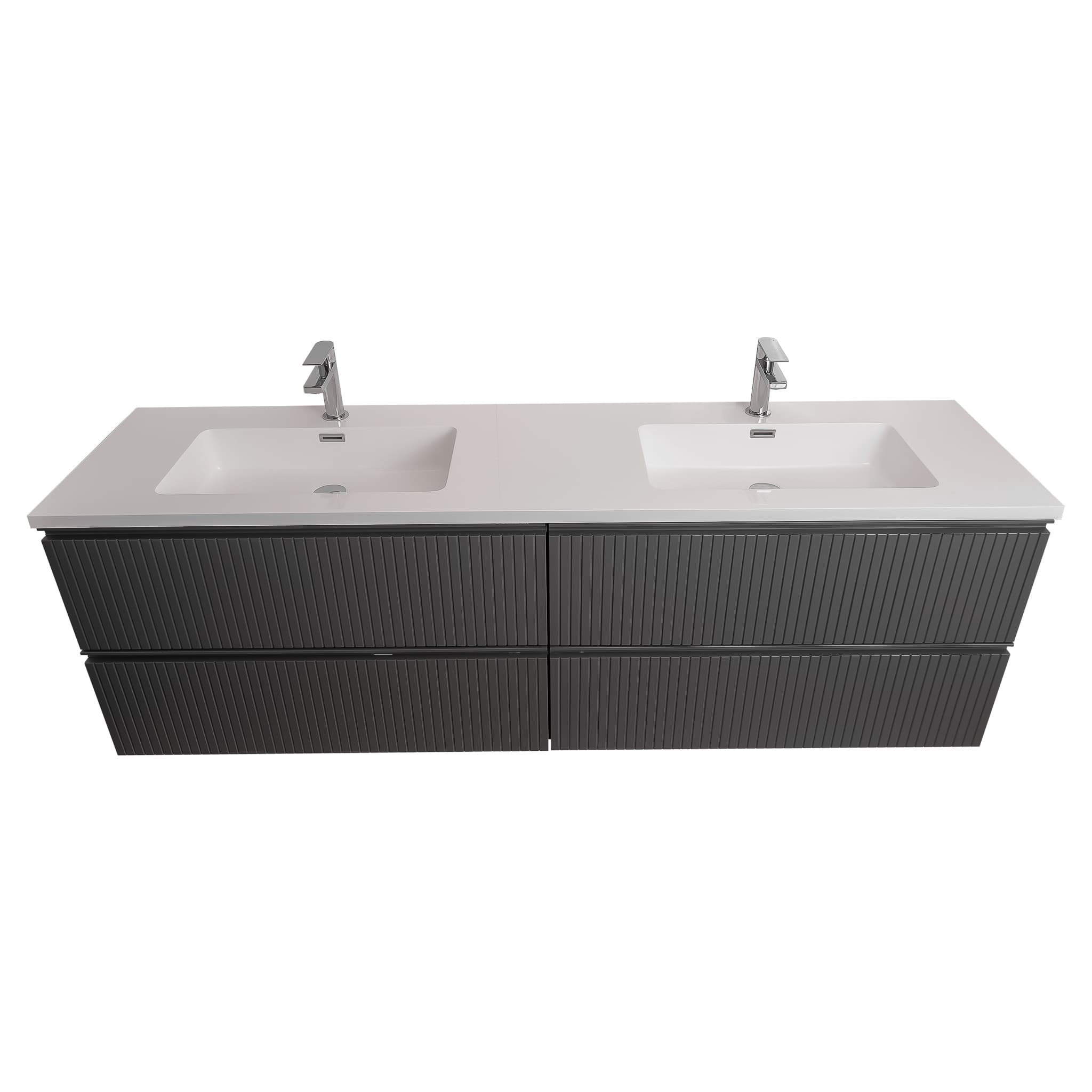 Ares 72 Matte Grey Cabinet, Square Cultured Marble Double Sink, Wall Mounted Modern Vanity Set Bath Trends USA