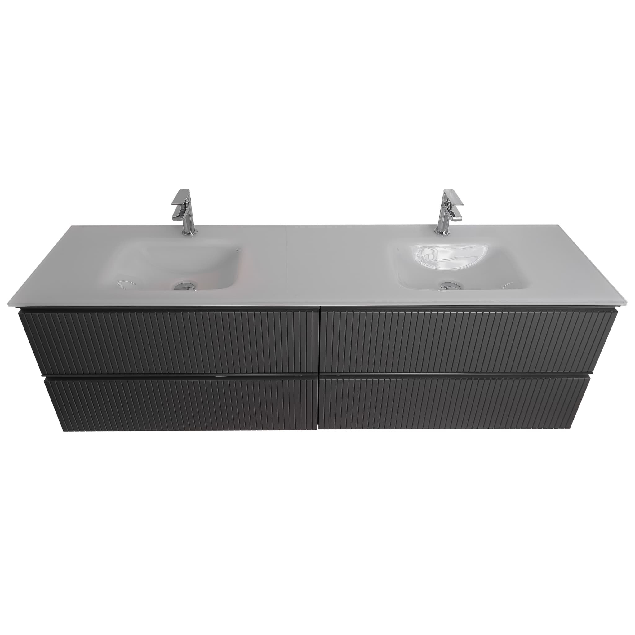 Ares 72 Matte Grey Cabinet, White Tempered Glass Double Sink, Wall Mounted Modern Vanity Set Bath Trends USA