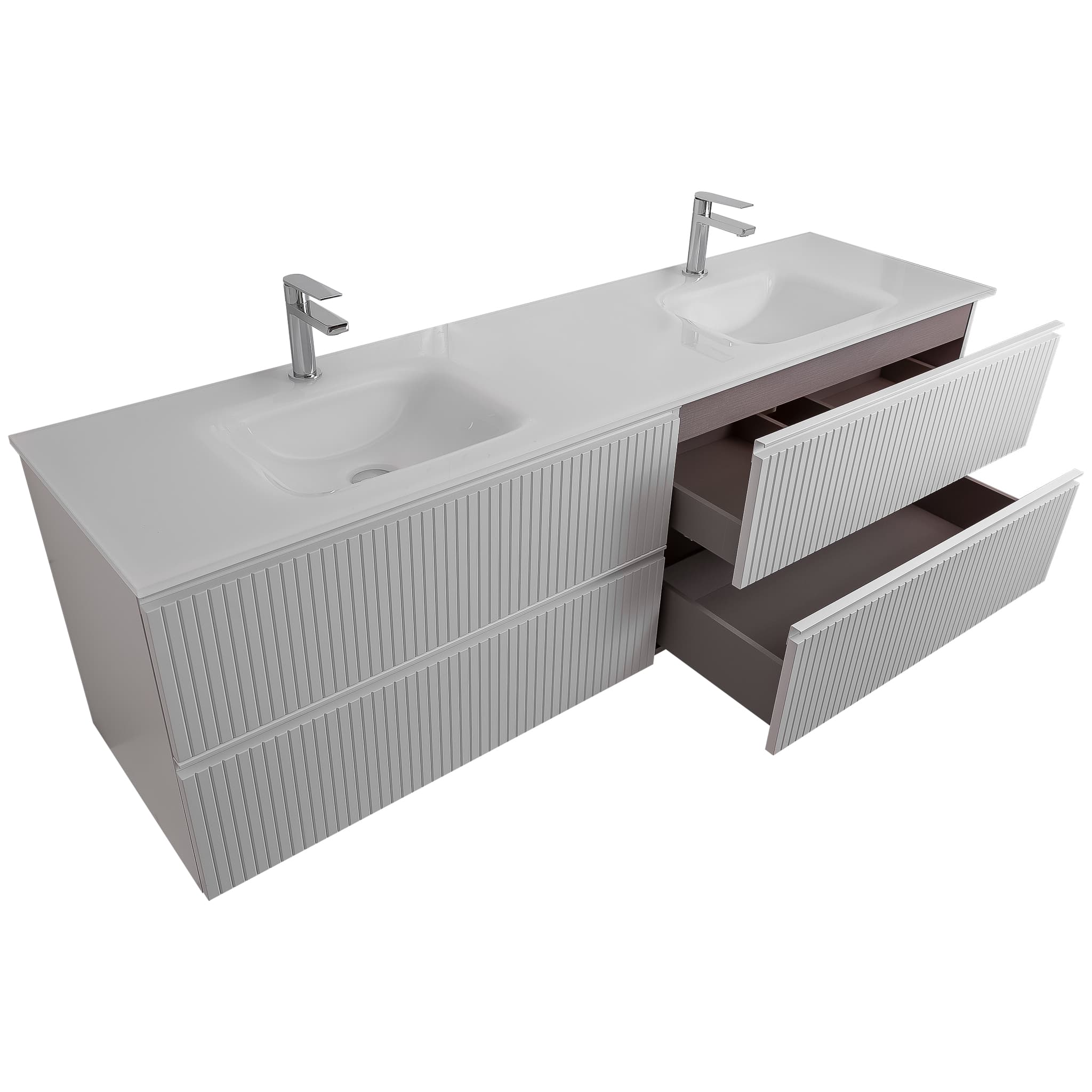 Ares 72 Matte White Cabinet, White Tempered Glass Double Sink, Wall Mounted Modern Vanity Set