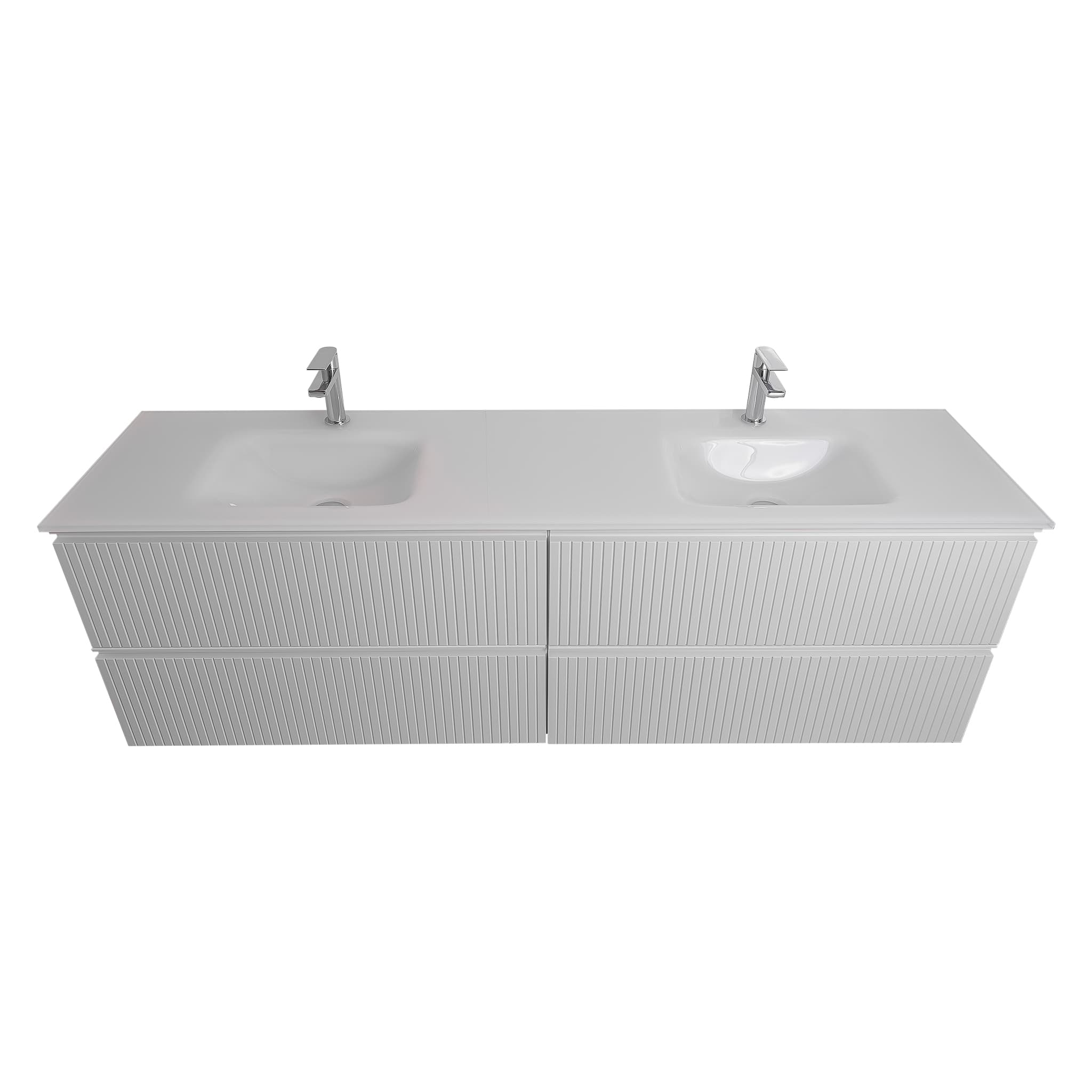 Ares 72 Matte White Cabinet, White Tempered Glass Double Sink, Wall Mounted Modern Vanity Set