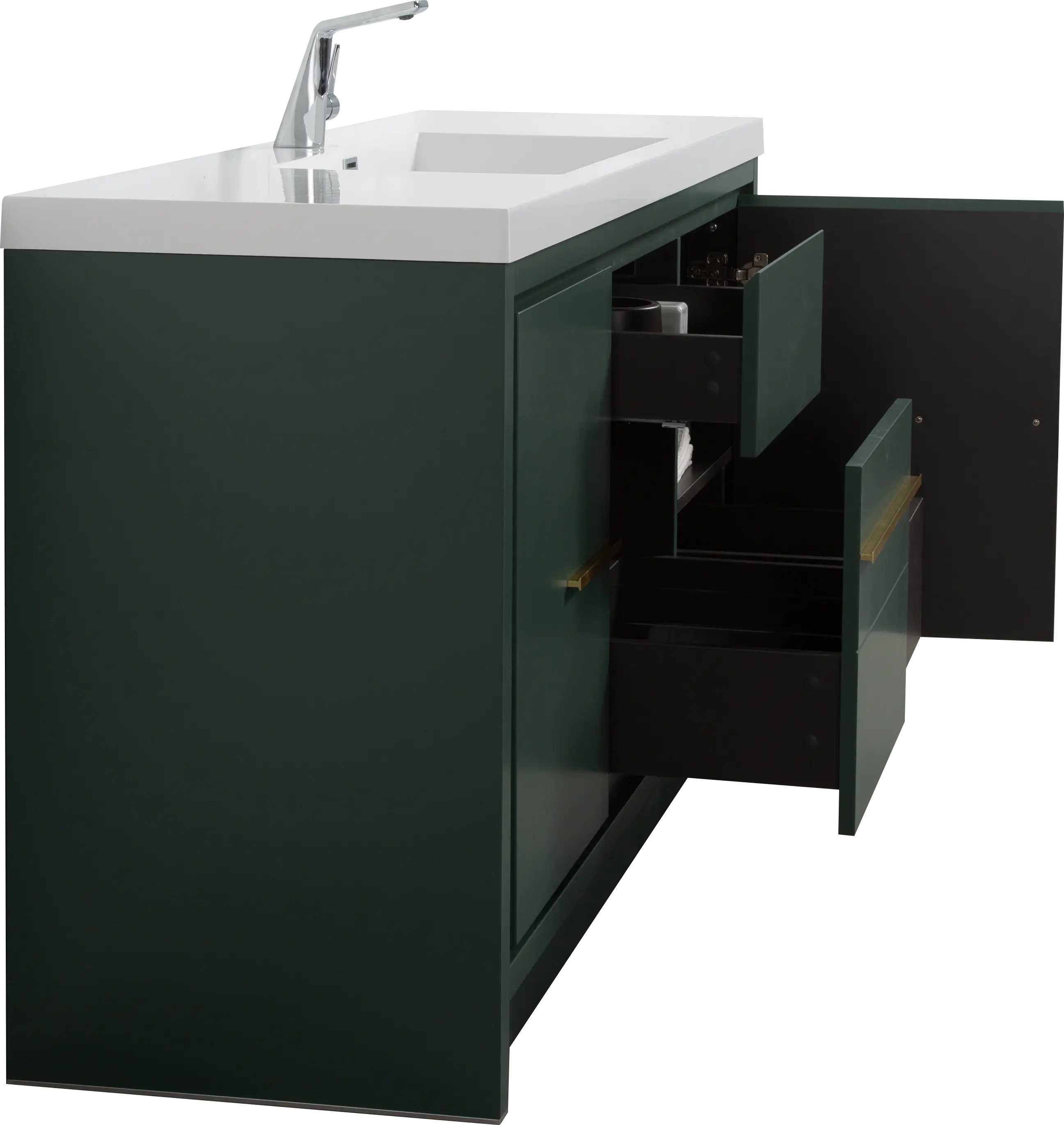 Granada 59 Nordic Green With Brush Gold Handle Cabinet, Square Cultured Marble Single Sink, Free Standing Modern Vanity Set 