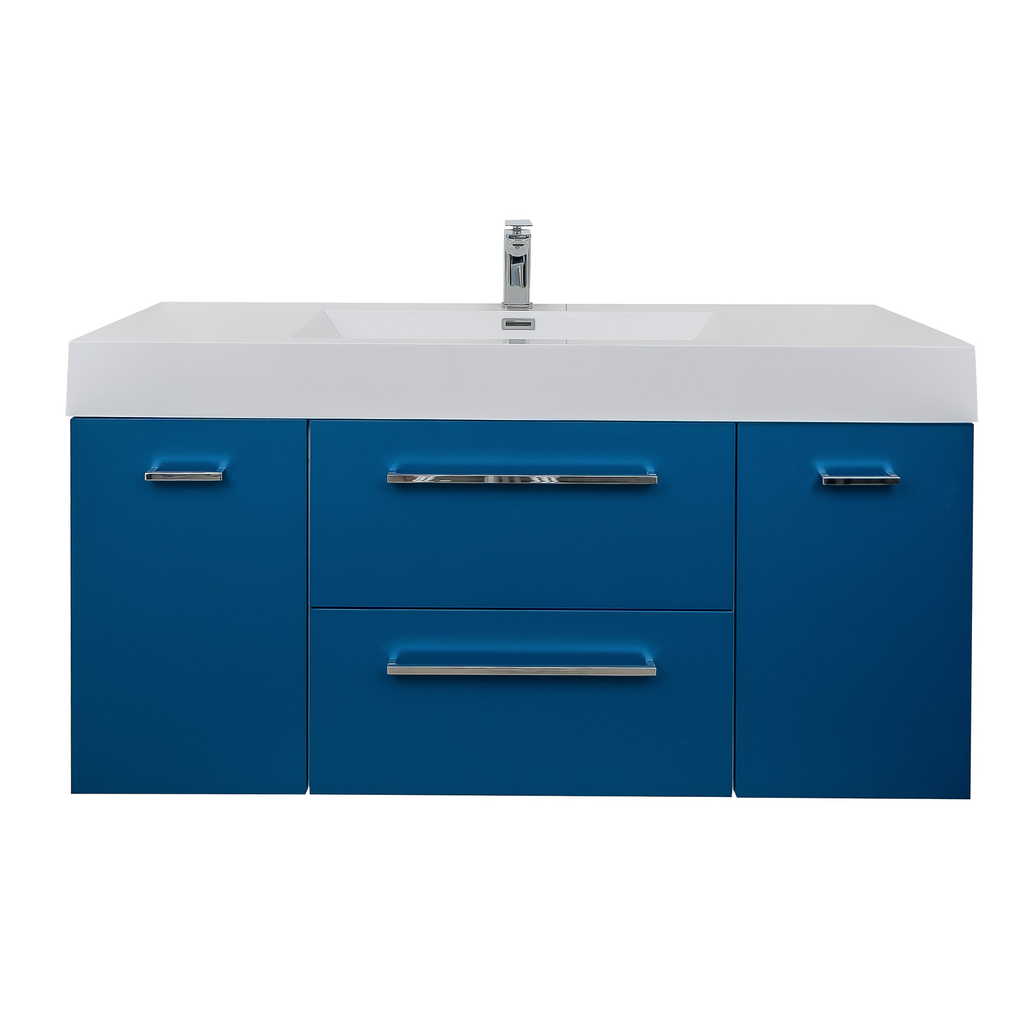 Maya Duo 47.5 Matte Blue Cabinet, Square Cultured Marble Sink, Wall Mounted Modern Vanity Set