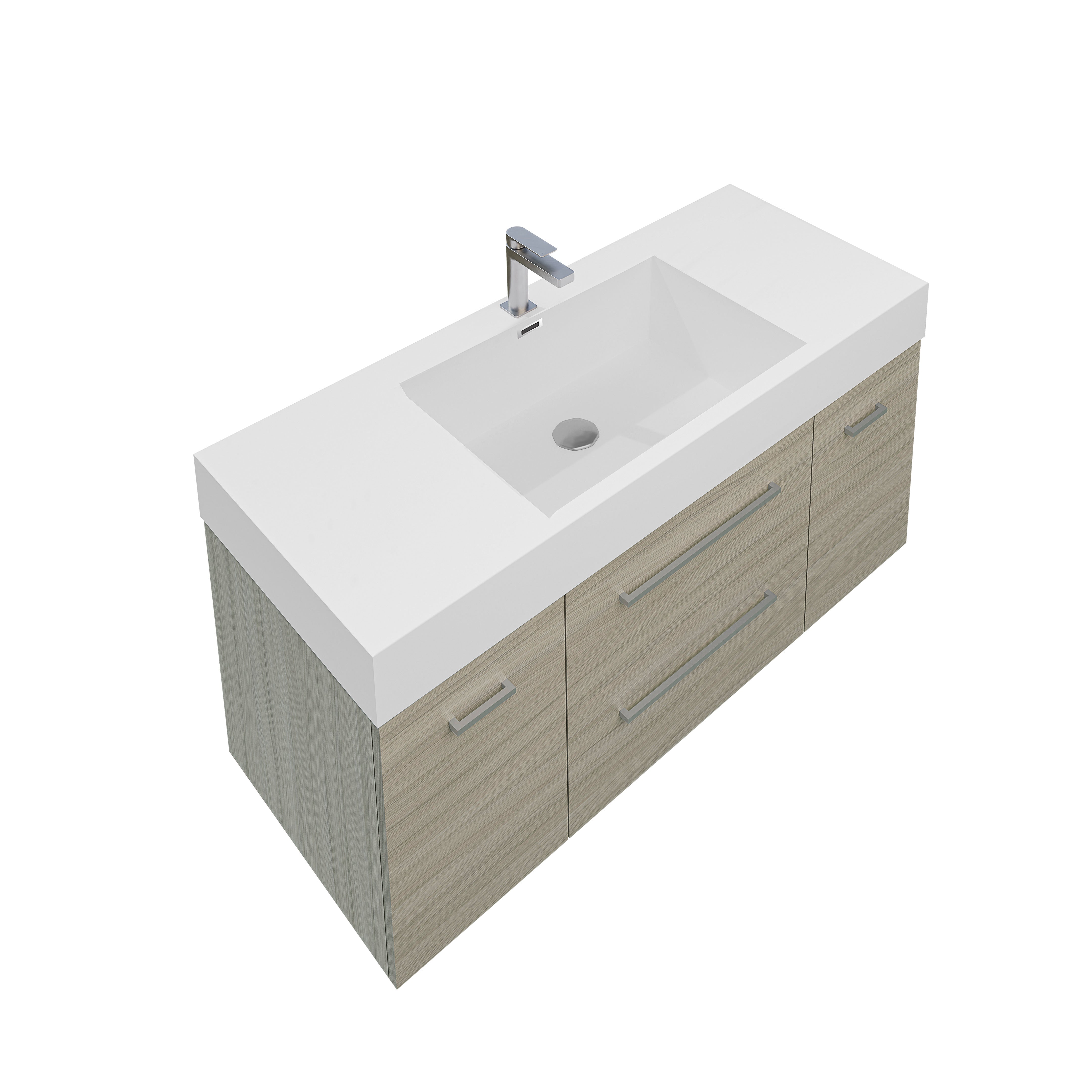 Maya Duo 47.5 Nilo Grey Wood Texture Cabinet, Square Cultured Marble Sink, Wall Mounted Modern Vanity Set 