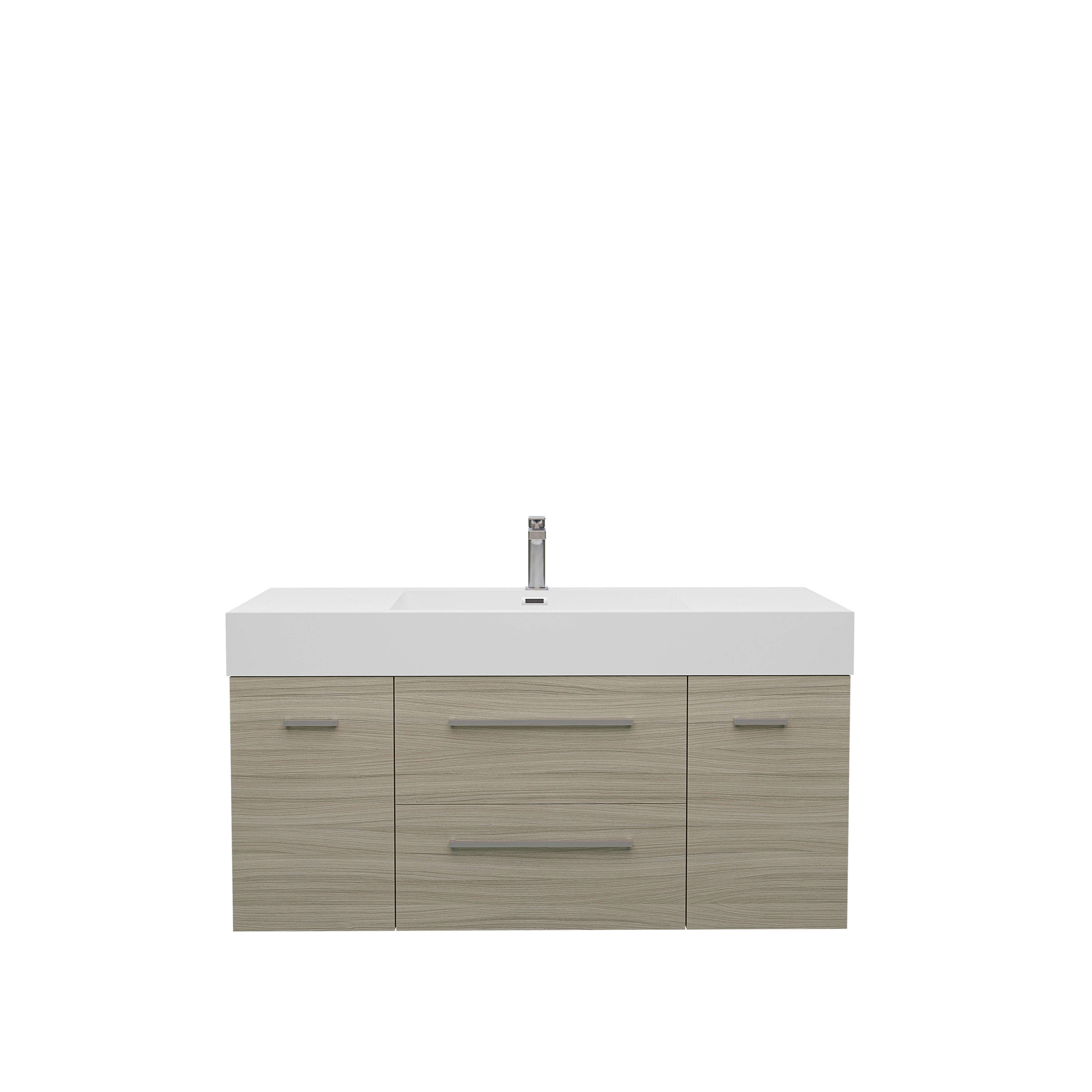 Maya Duo 47.5 Nilo Grey Wood Texture Cabinet, Square Cultured Marble Sink, Wall Mounted Modern Vanity Set