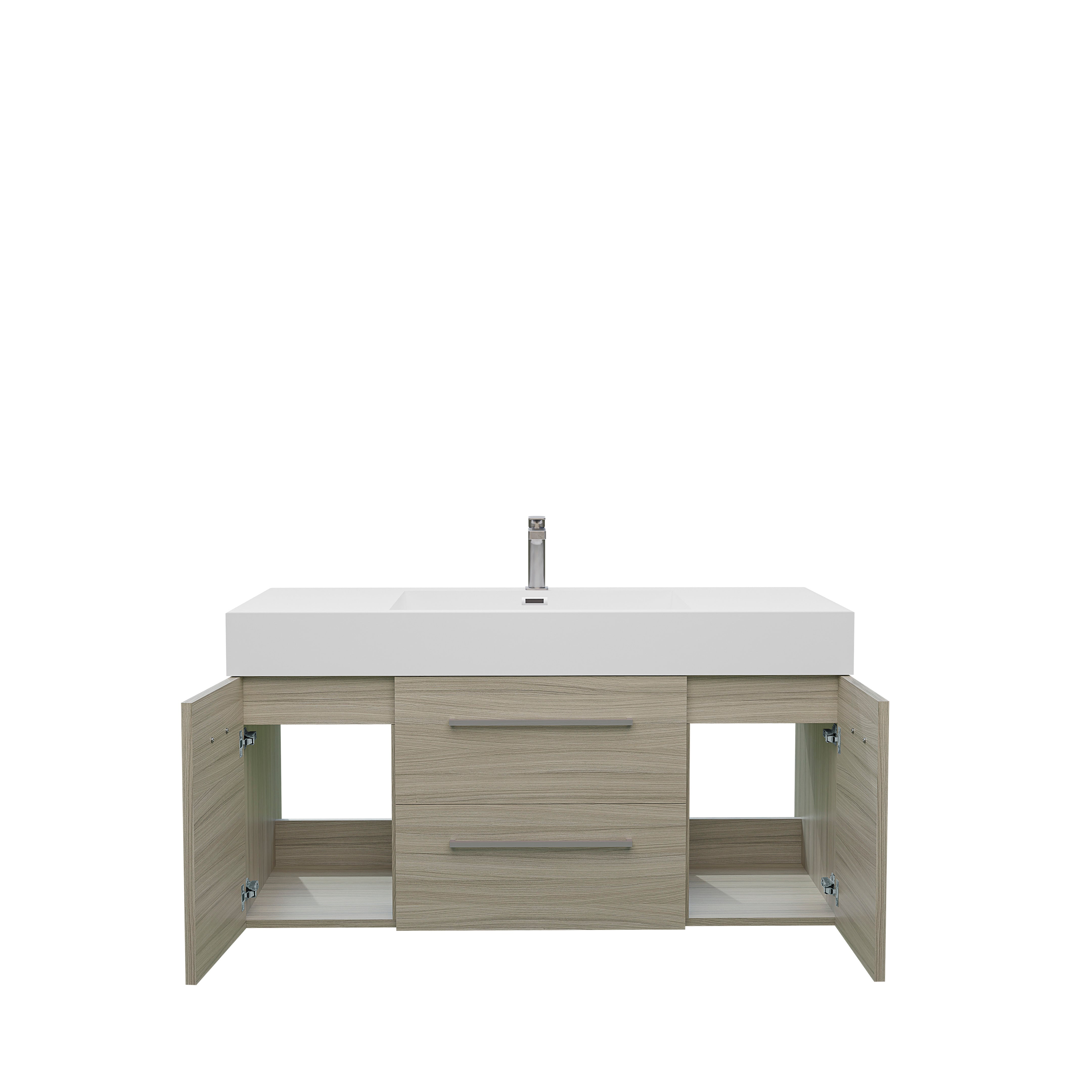Maya Duo 47.5 Nilo Grey Wood Texture Cabinet, Square Cultured Marble Sink, Wall Mounted Modern Vanity Set