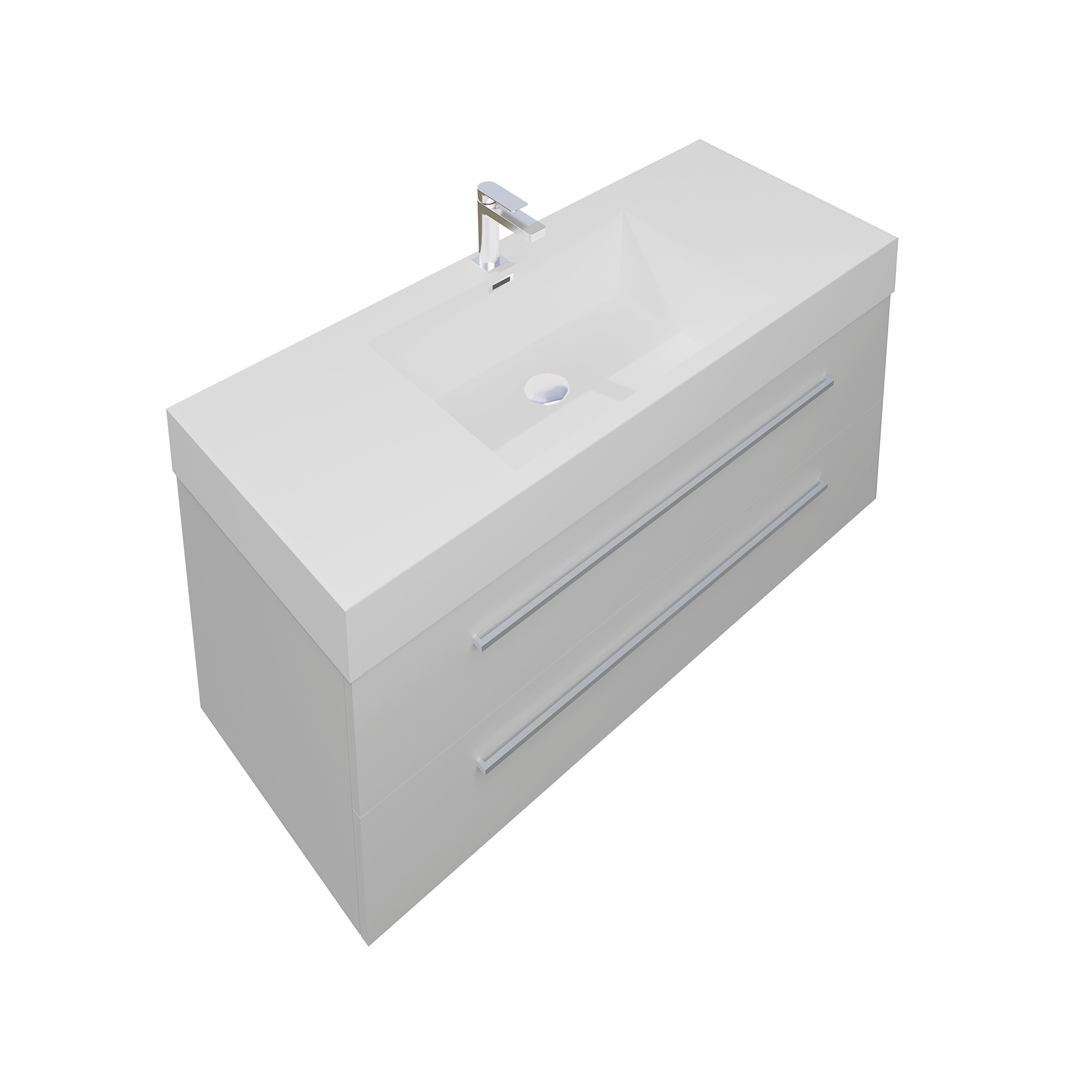 Maya 47.5 White High Gloss Cabinet, Square Cultured Marble Sink, Wall Mounted Modern Vanity Set