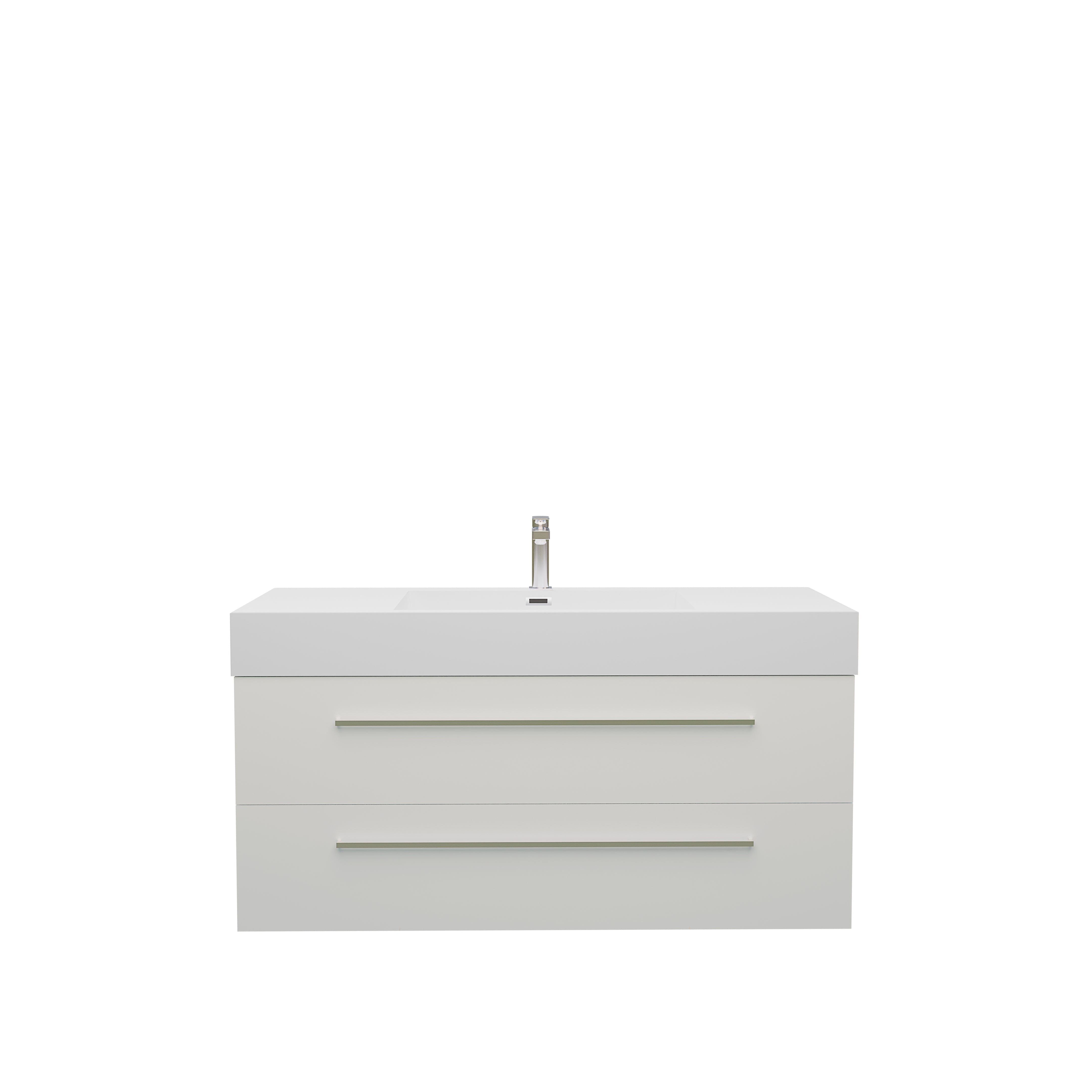 Maya 47.5 White High Gloss Cabinet, Square Cultured Marble Sink, Wall Mounted Modern Vanity Set