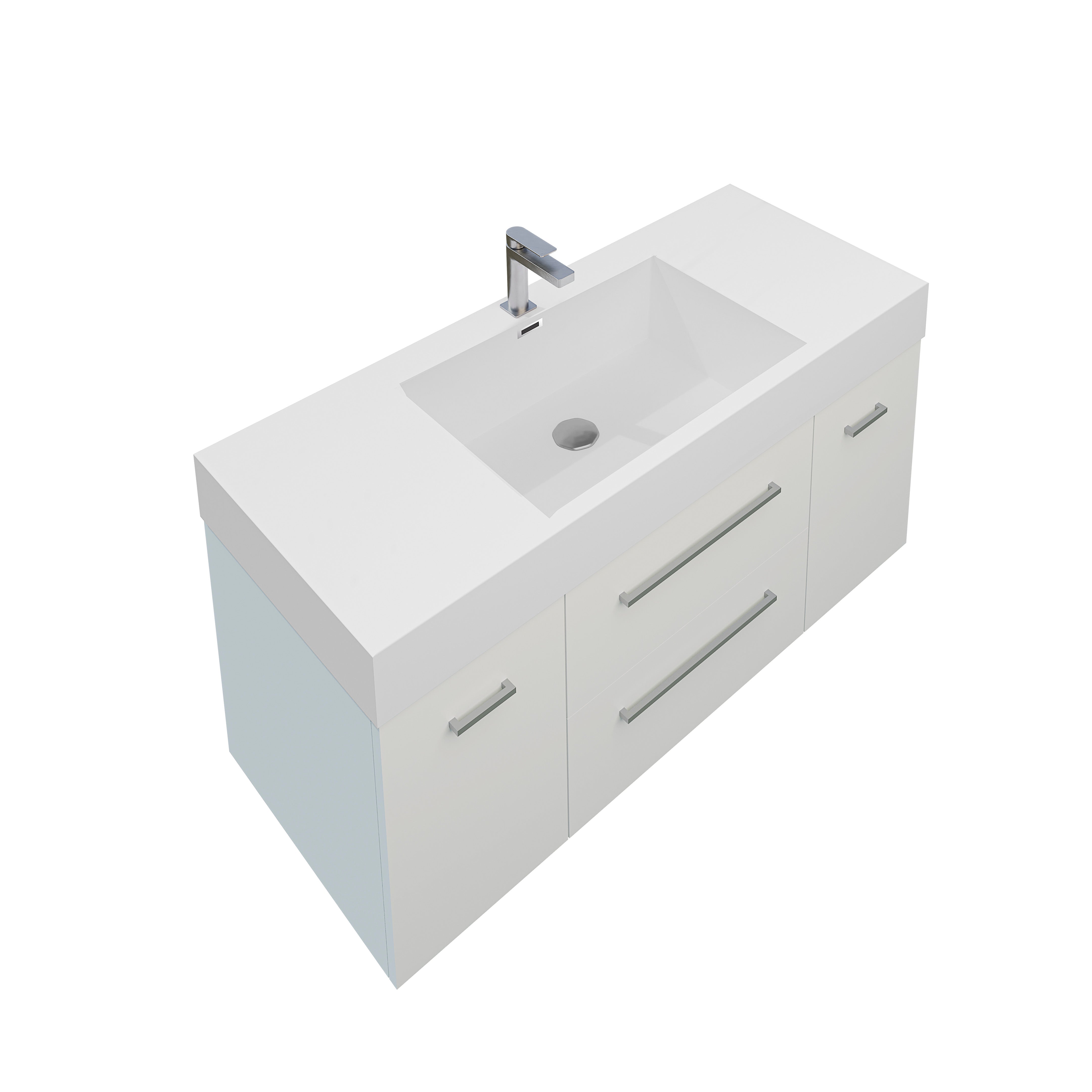 Maya Duo 47.5 White High Gloss Cabinet, Square Cultured Marble Sink, Wall Mounted Modern Vanity Set 