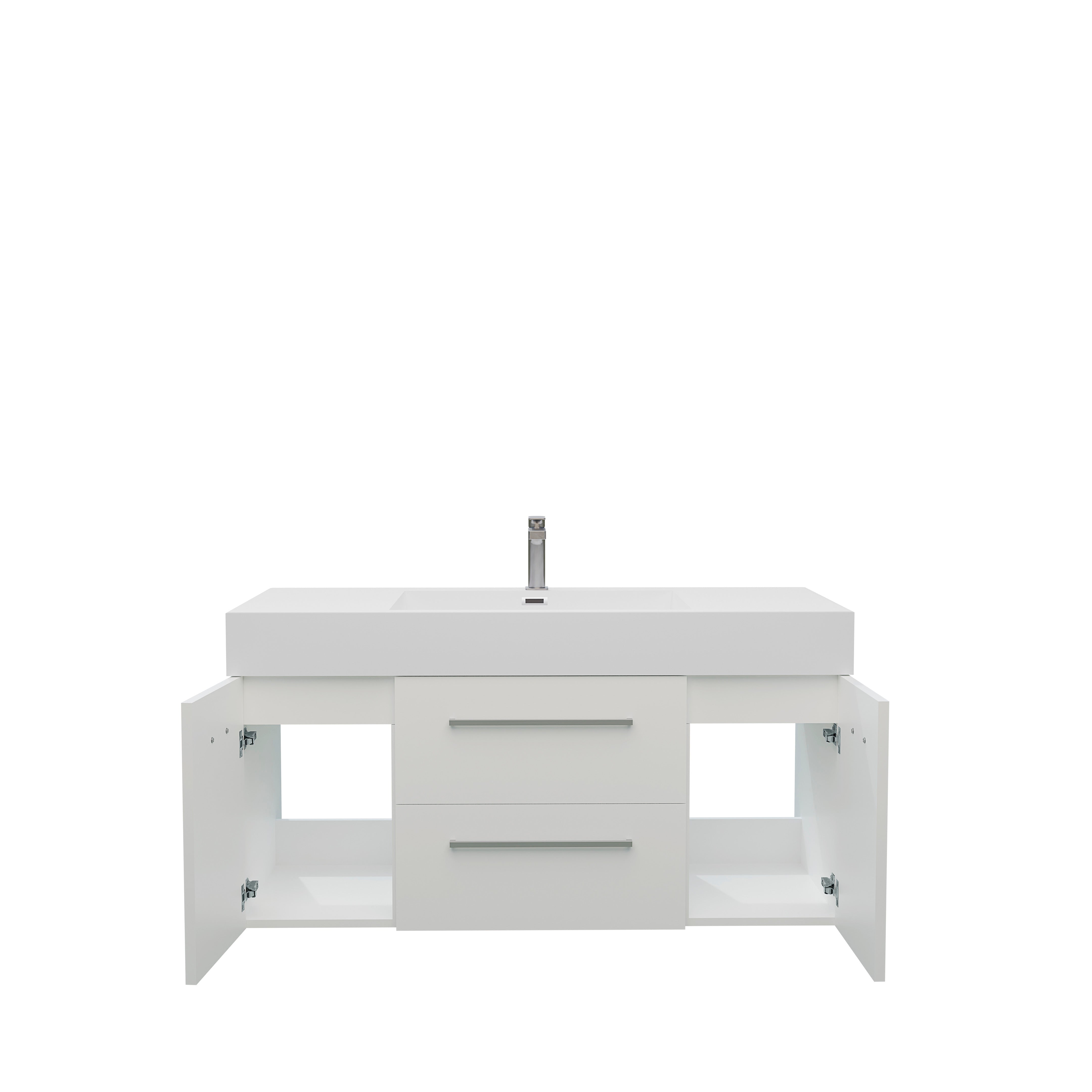 Maya Duo 47.5 White High Gloss Cabinet, Square Cultured Marble Sink, Wall Mounted Modern Vanity Set 