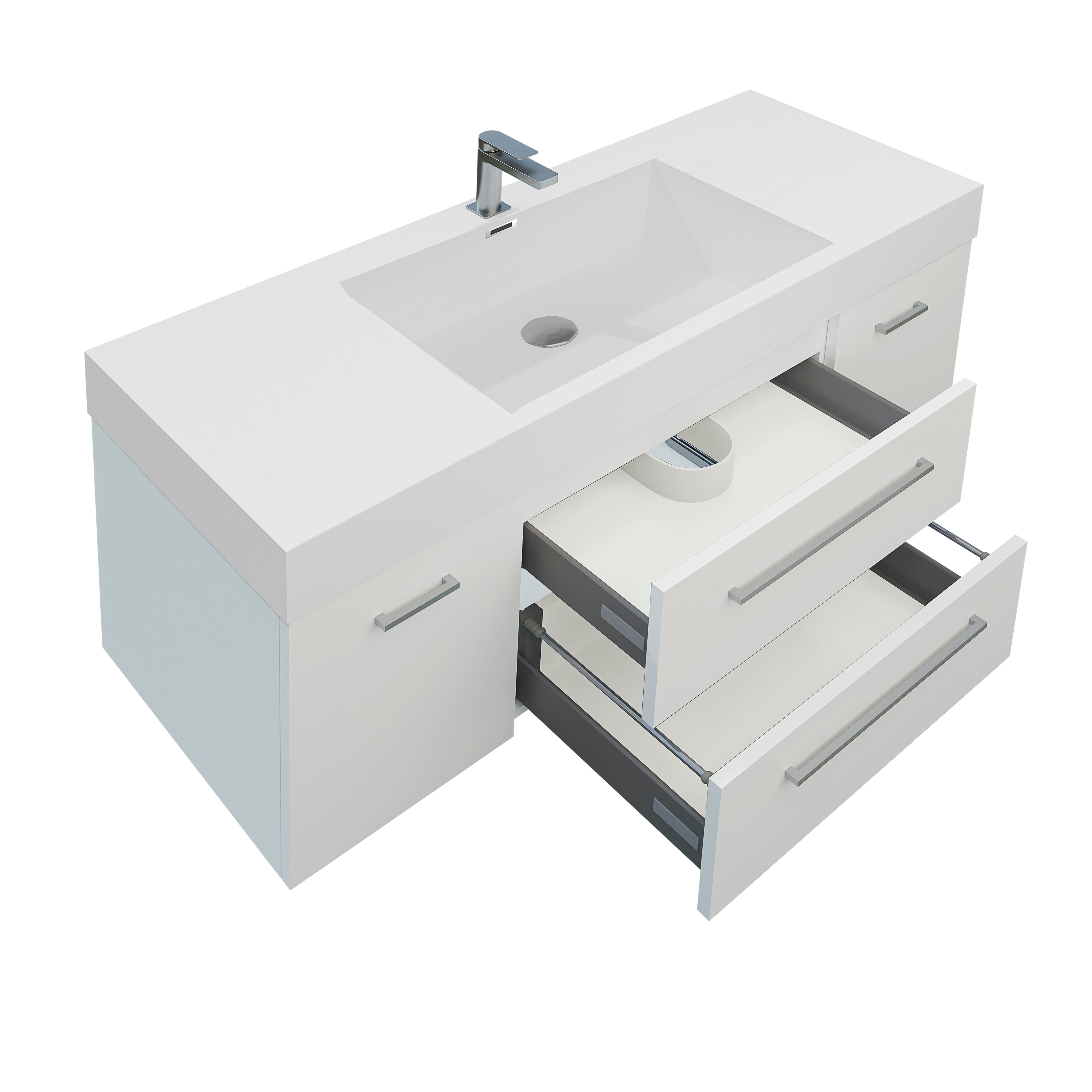 Maya Duo 47.5 White High Gloss Cabinet, Square Cultured Marble Sink, Wall Mounted Modern Vanity Set