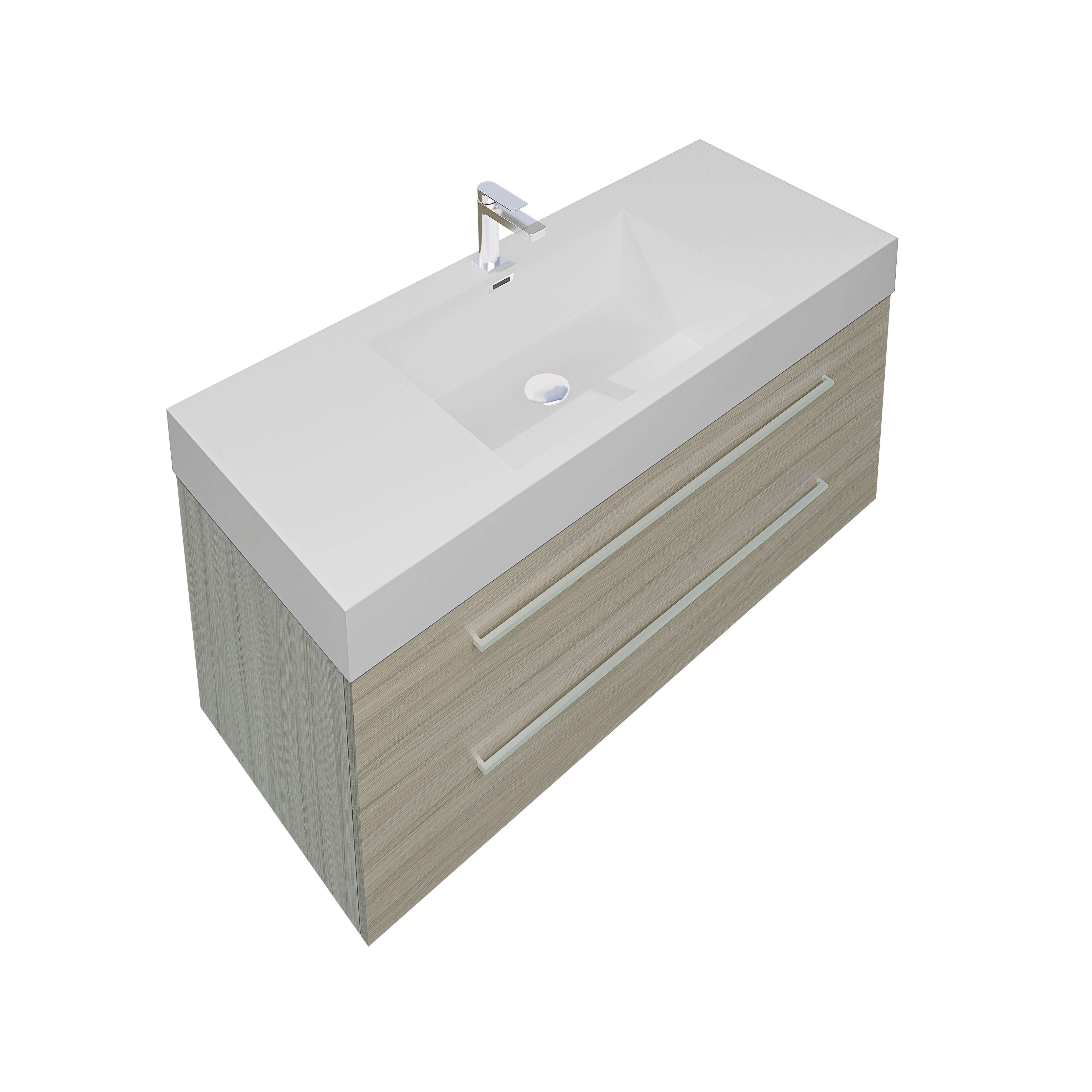 Maya 59 Nilo Grey Wood Texture Cabinet, Square Cultured Marble Sink, Wall Mounted Modern Vanity Set 