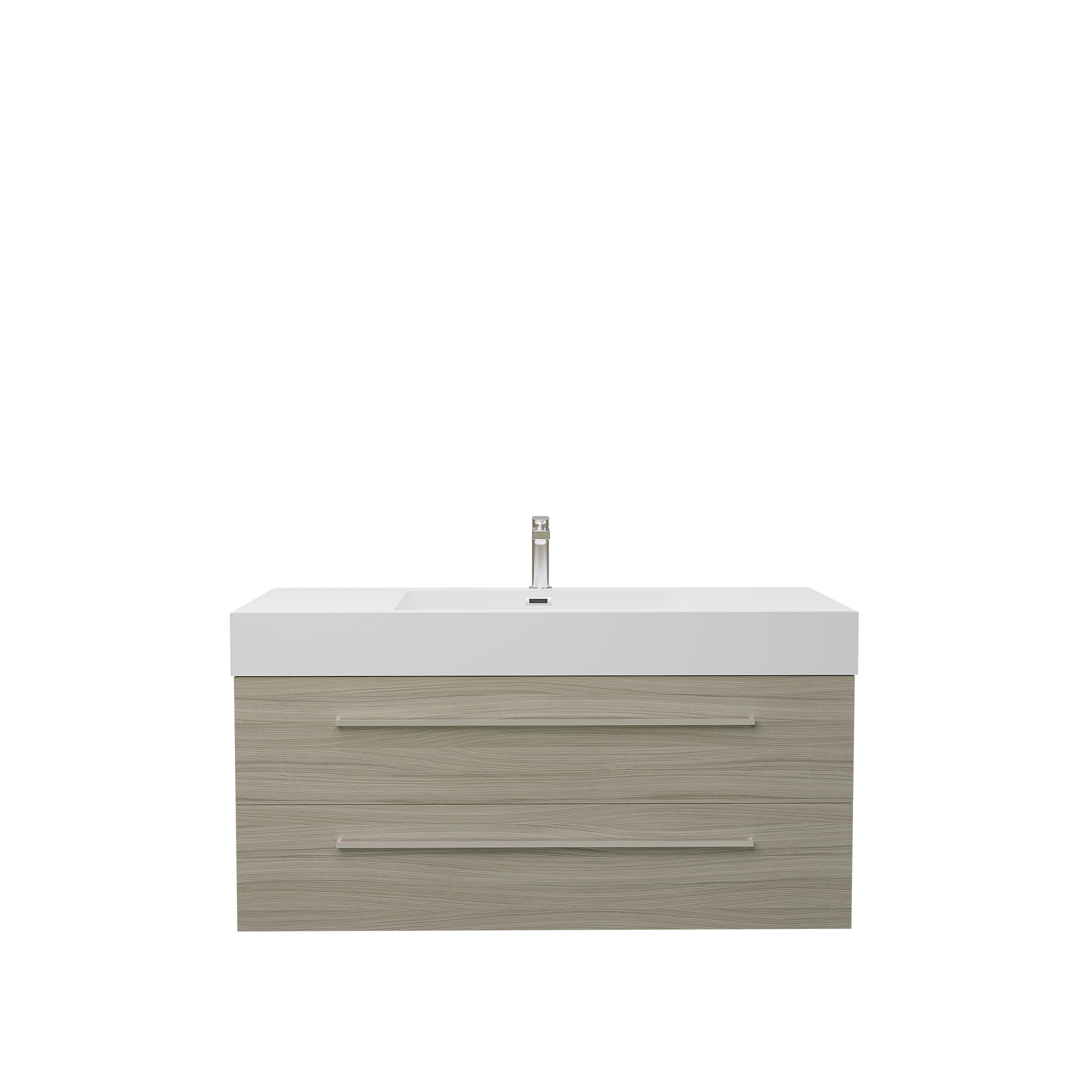 Maya 59 Nilo Grey Wood Texture Cabinet, Square Cultured Marble Sink, Wall Mounted Modern Vanity Set