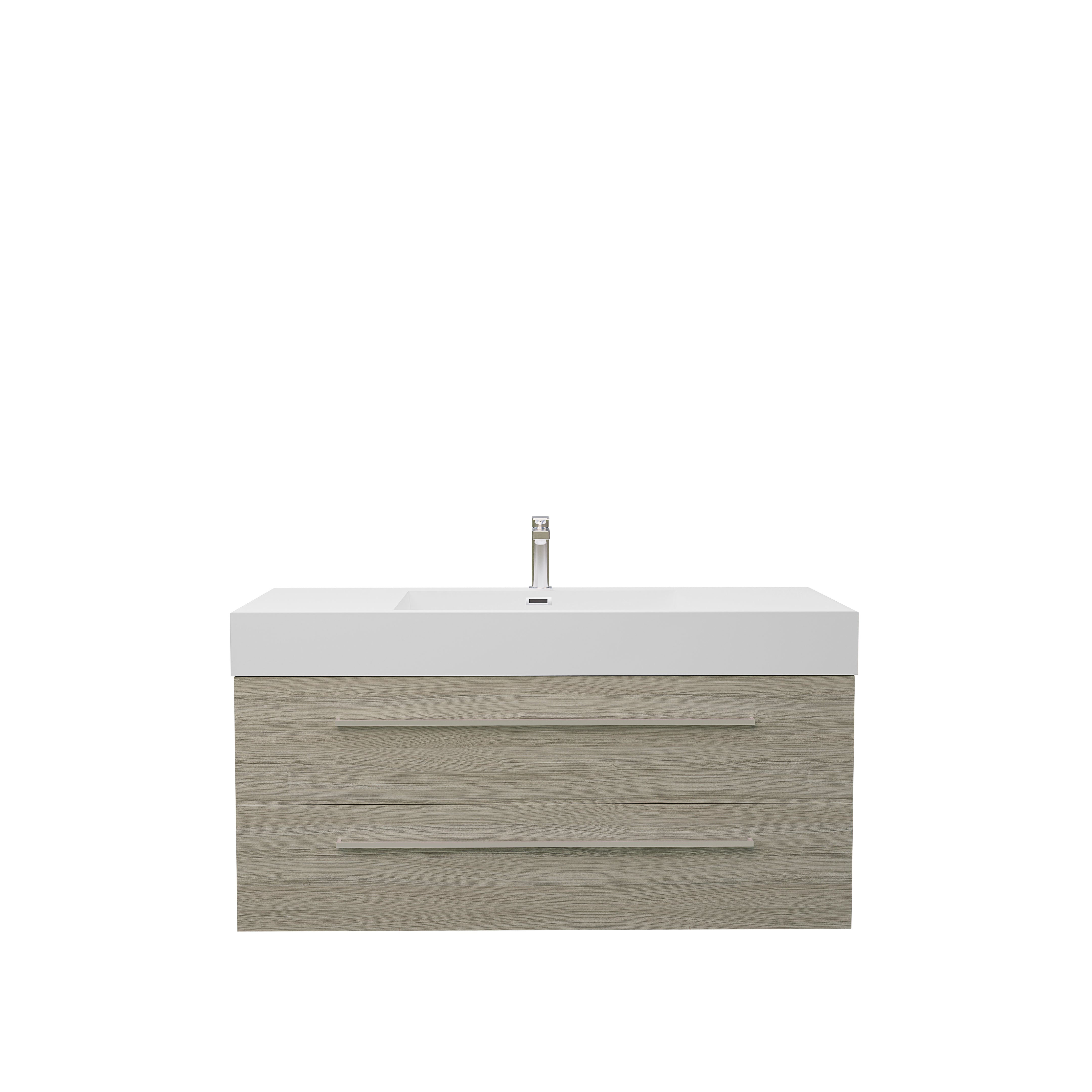 Maya 59 Nilo Grey Wood Texture Cabinet, Square Cultured Marble Sink, Wall Mounted Modern Vanity Set 