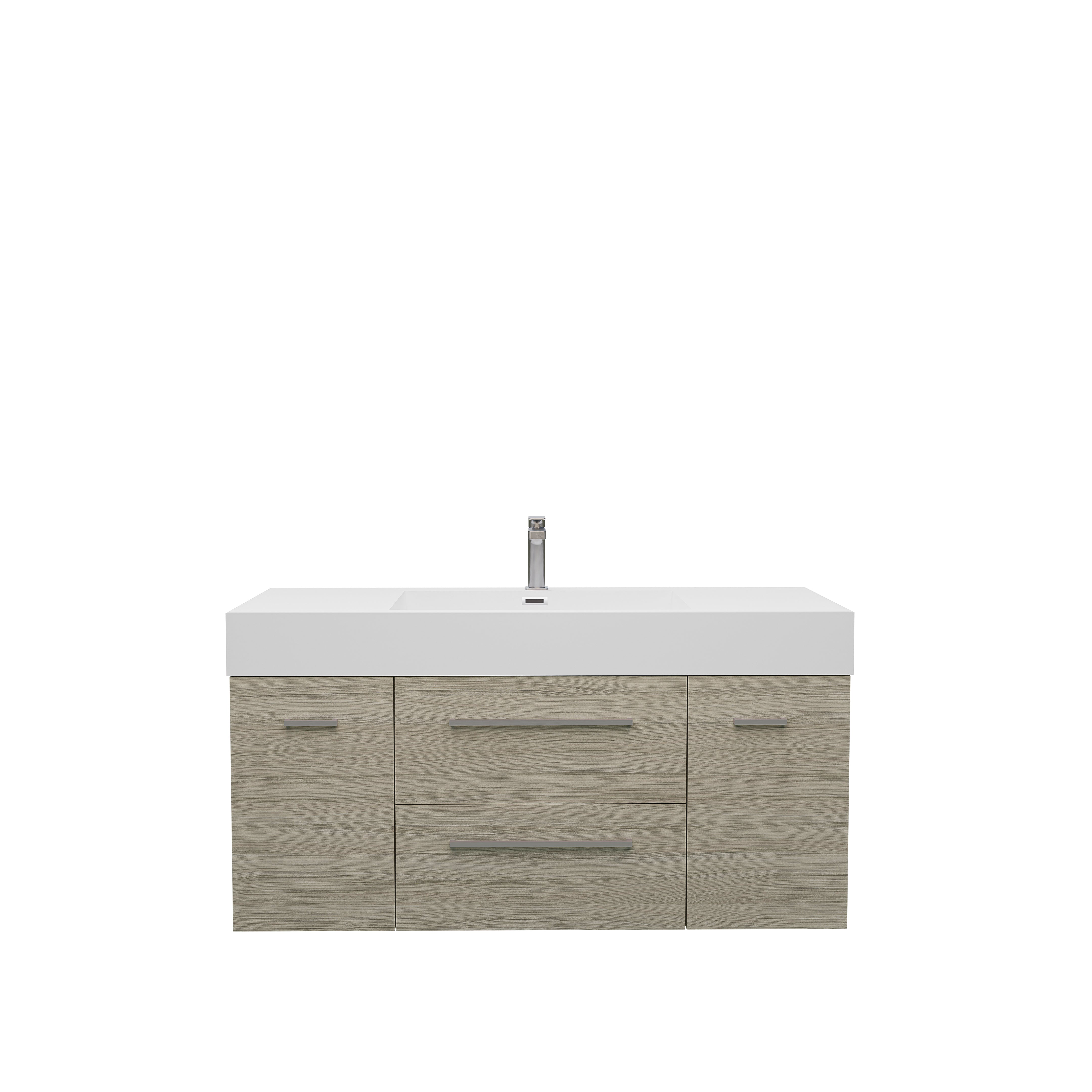 Maya Duo 59 Nilo Grey Wood Texture Cabinet, Square Cultured Marble Sink, Wall Mounted Modern Vanity Set