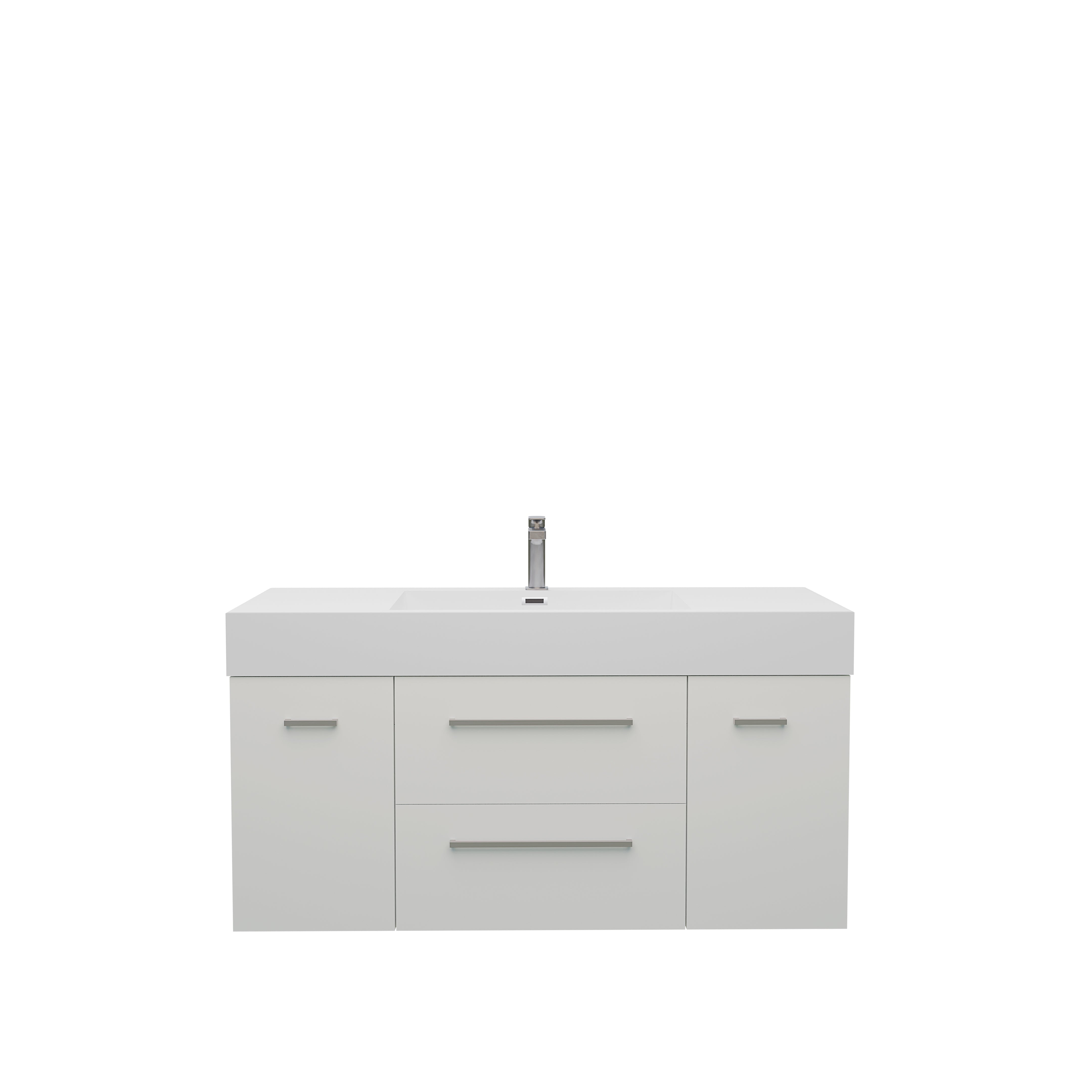 Maya Duo 59 White High Gloss Cabinet, Square Cultured Marble Sink, Wall Mounted Modern Vanity Set