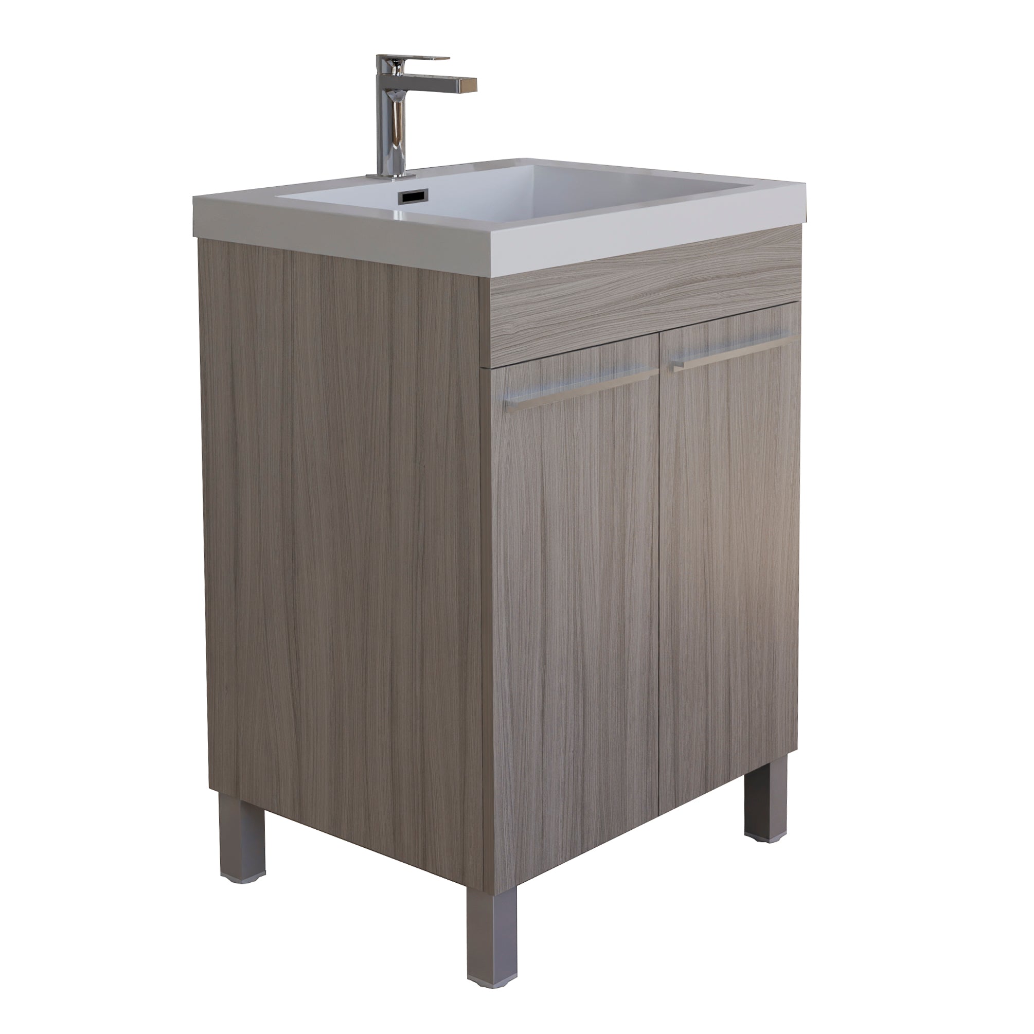 Ocean 23.5 Nilo Grey Wood Texture Cabinet, Square Cultured Marble Sink, Free Standing Vanity Set