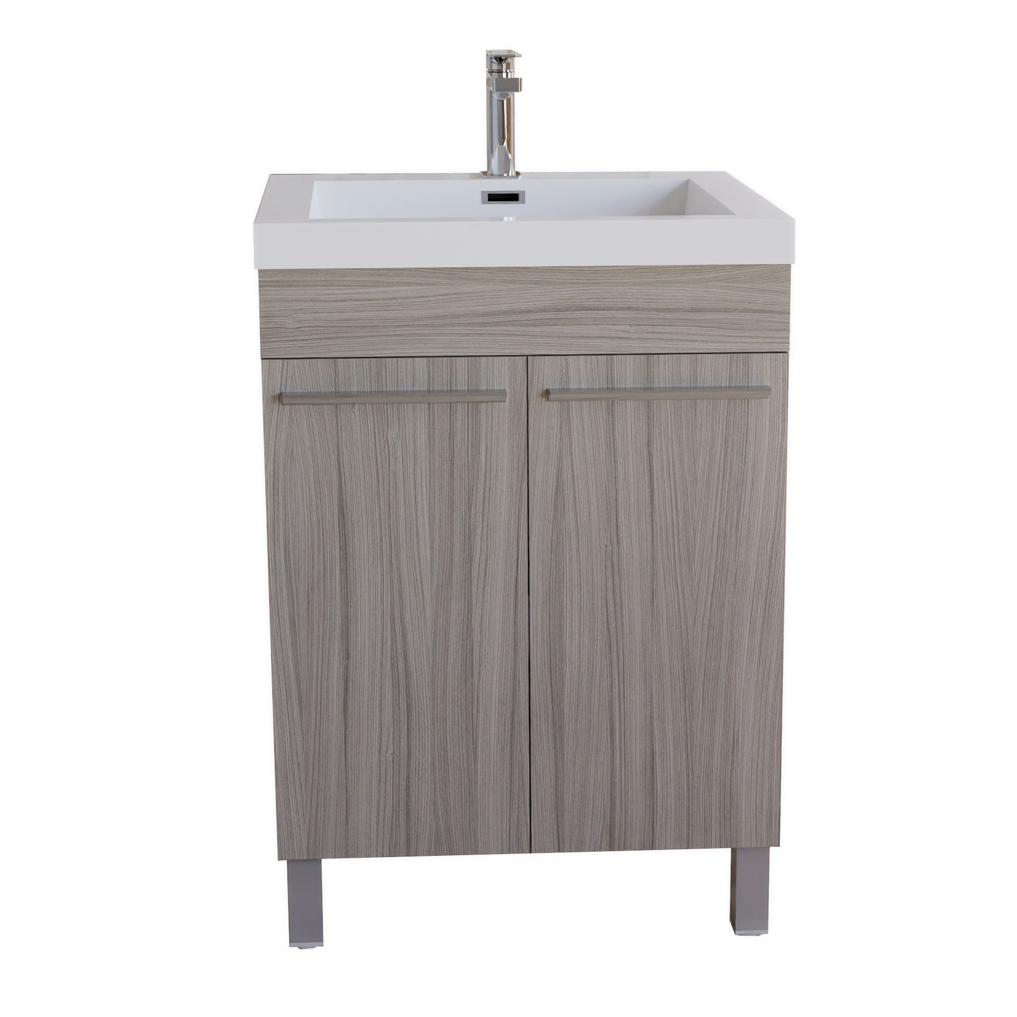 Ocean 23.5 Nilo Grey Wood Texture Cabinet, Square Cultured Marble Sink, Free Standing Vanity Set